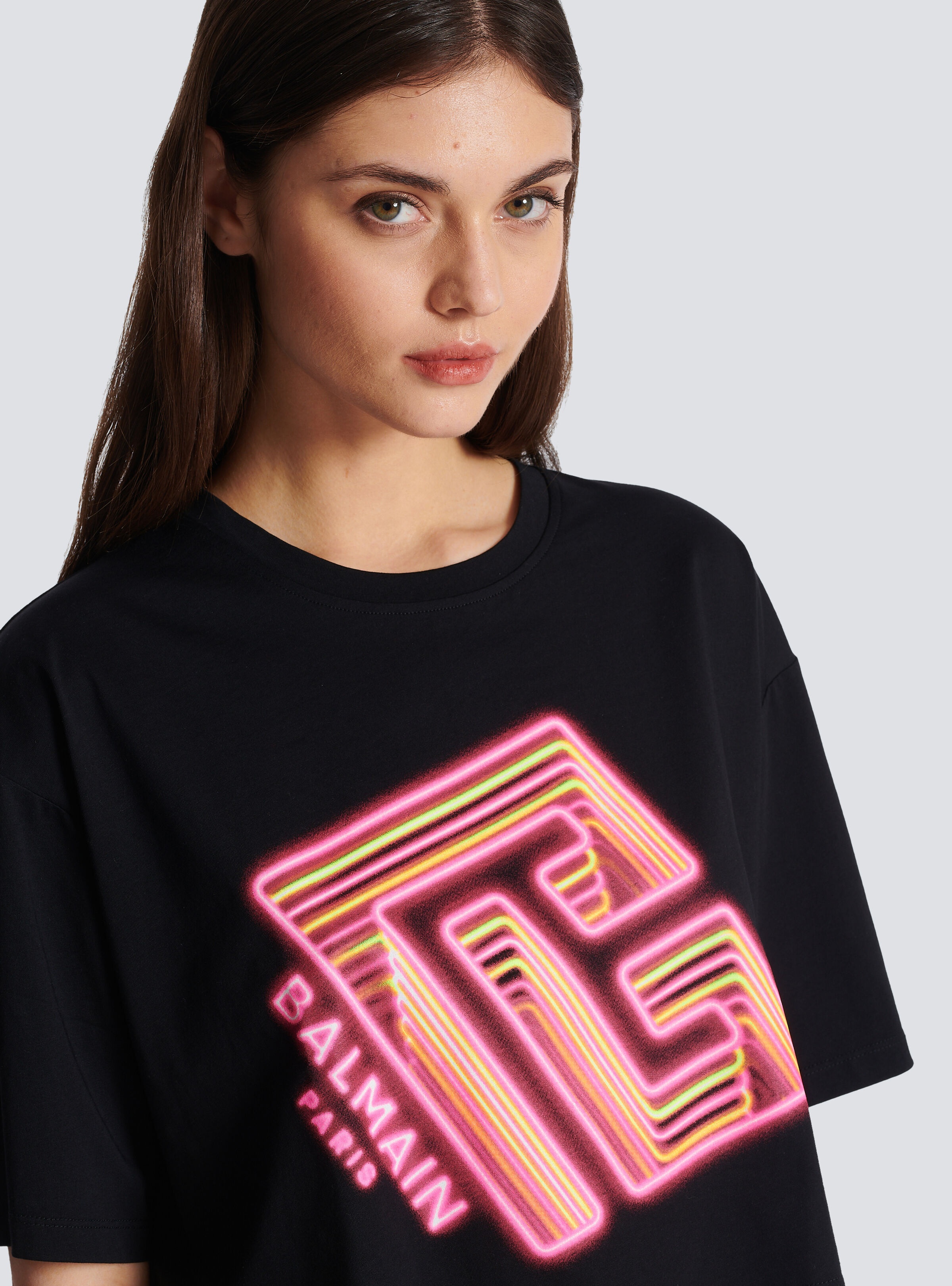 Cropped T-shirt with neon printed labyrinth logo - 7