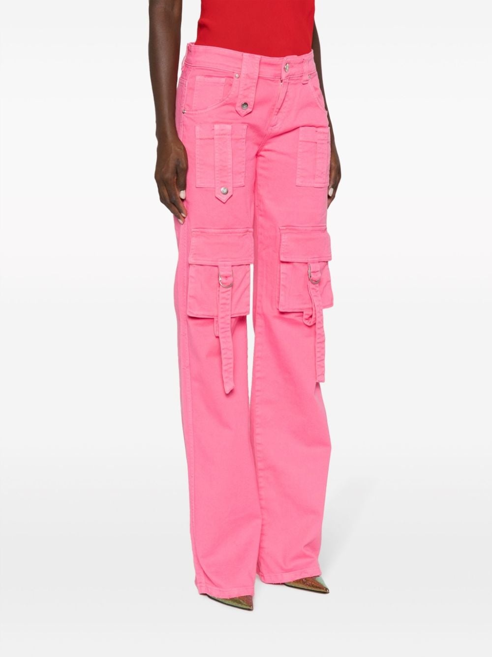 logo-patch flared cargo jeans - 3