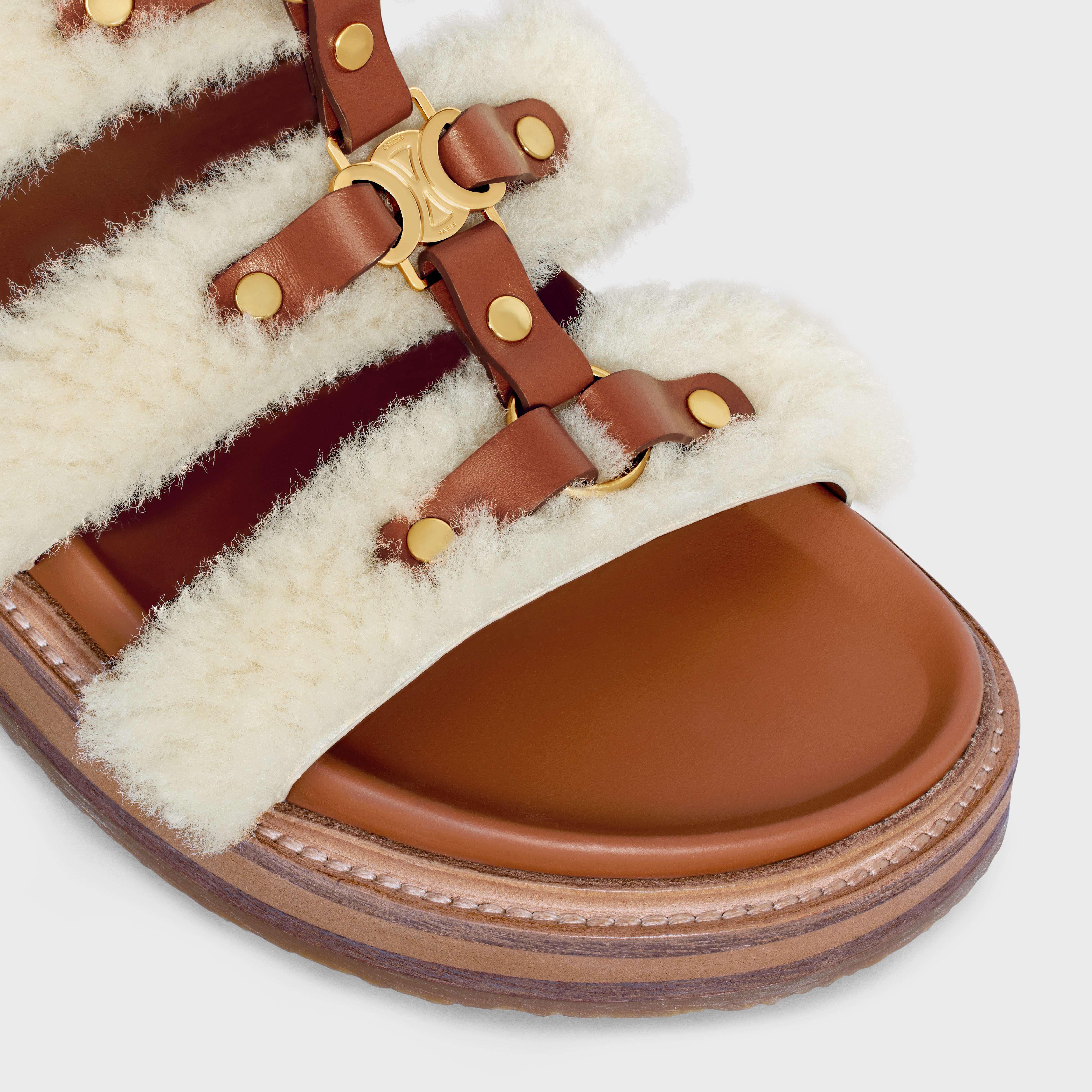 【CELINE 】 Tippi in shearling and calfskin slides CELINE CELINE TIPPI SLIDE in SHEARLING AND CALFSKIN | REVERSIBLE