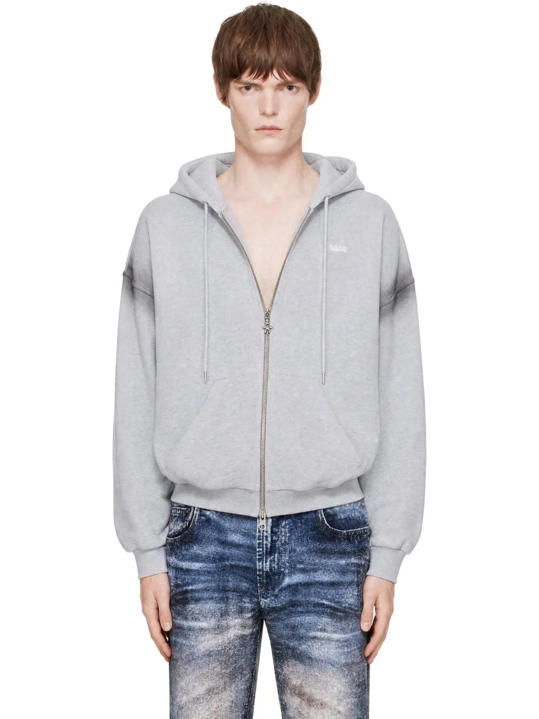 Gray 'Avavav' Logo Zip Hoodie - 1