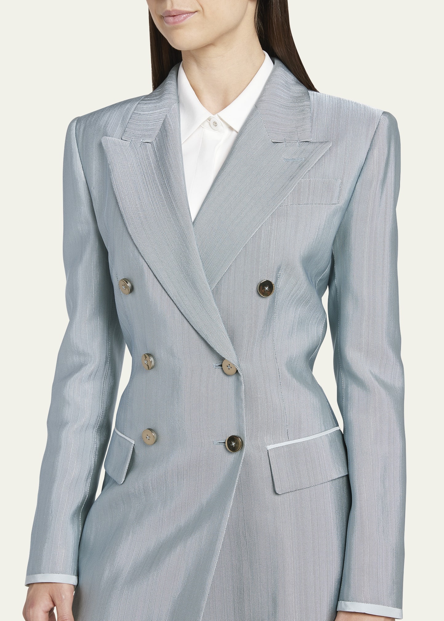 Textured Viscose Double-Breasted Blazer - 5