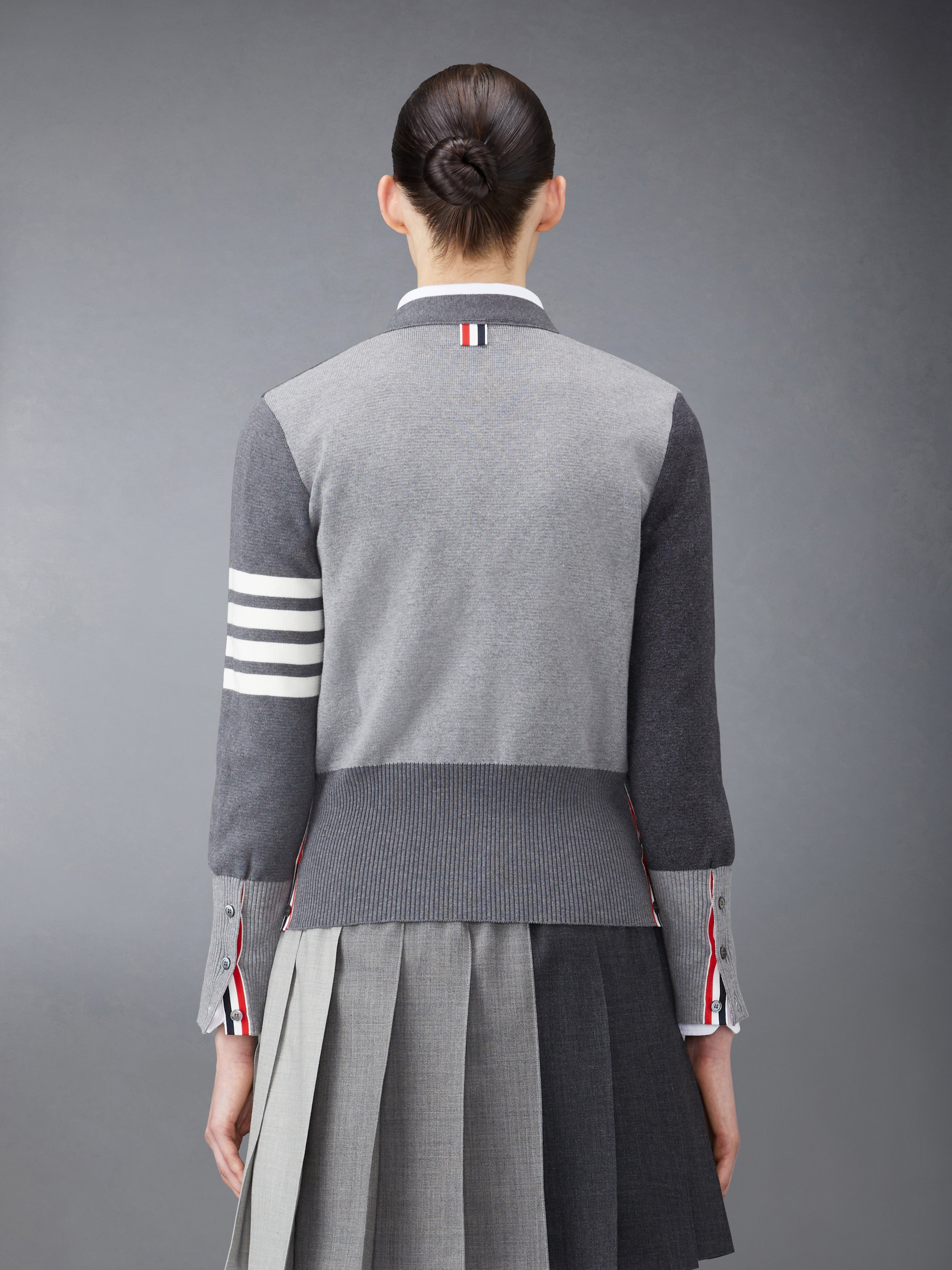 Fun-Mix Cotton Crepe V-Neck 4-Bar Cardigan - 2