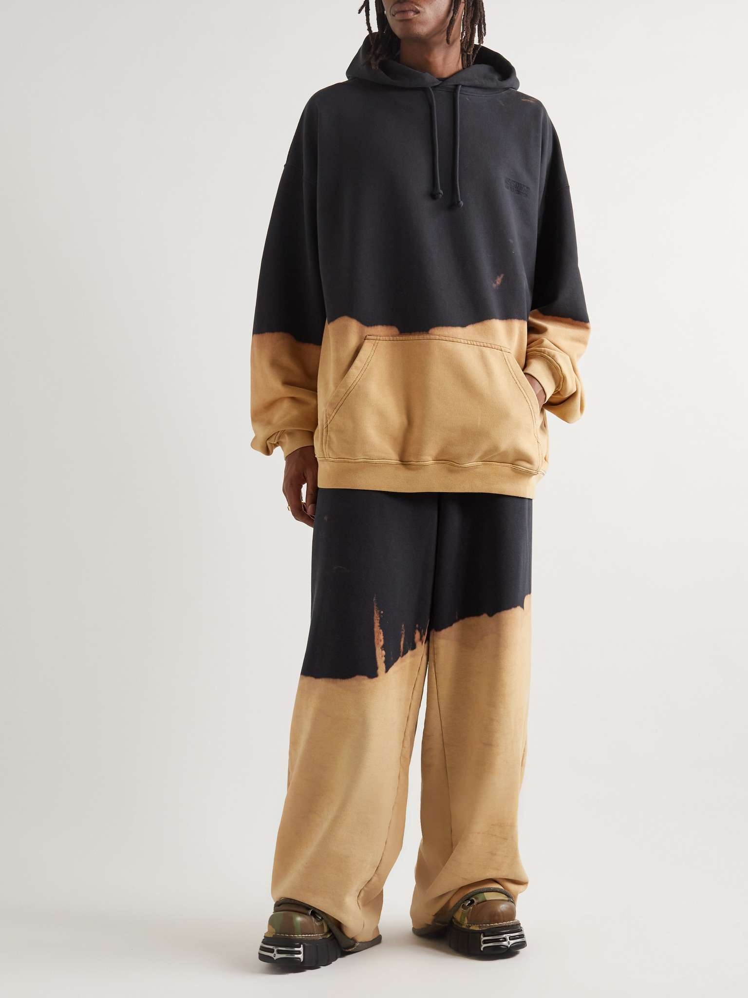 Wide-Leg Logo-Embroidered Bleached Cotton-Blend Jersey Sweatpants - 2