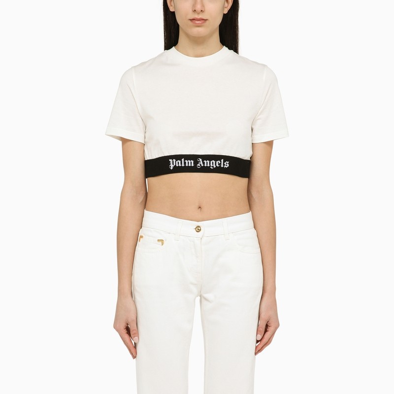 White cropped T-shirt with cotton logo - 1