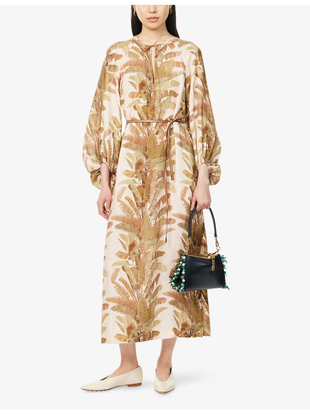 Ascension Balloon-Sleeves Linen Midi Dress - 2