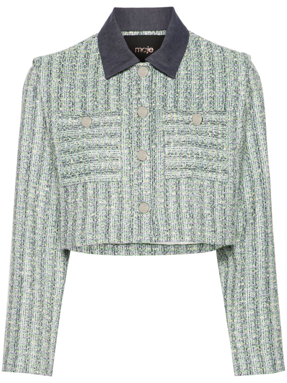 contrasting-collar tweed jacket - 1