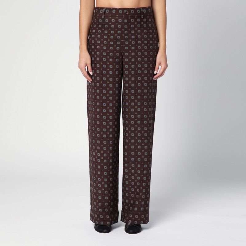 Brown silk print trousers - 1