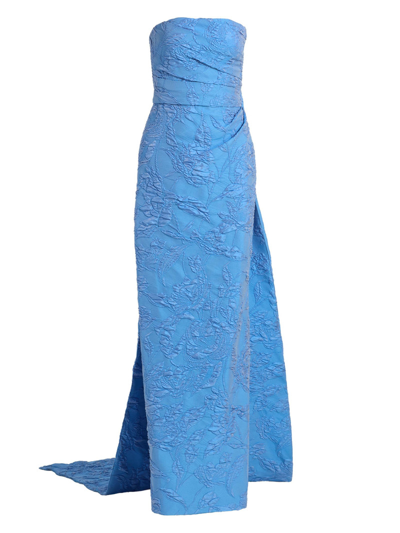 Women's Floral Jacquard Strapless Column Gown - Lake 1