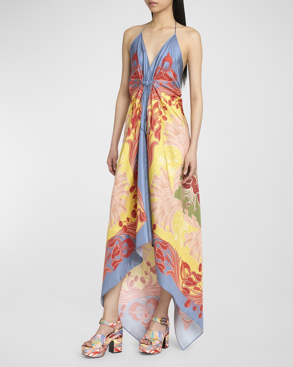 Wallpaper-Print Halter High-Low Foulard Sundress - 3