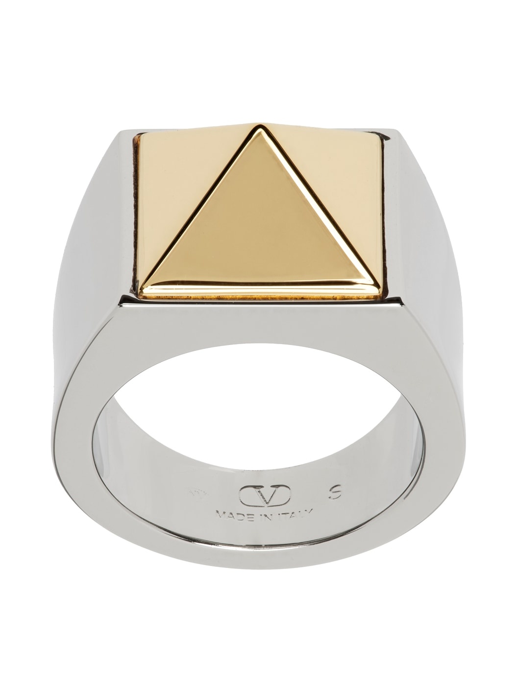 Silver & Gold Pyramid Stud Ring - 1