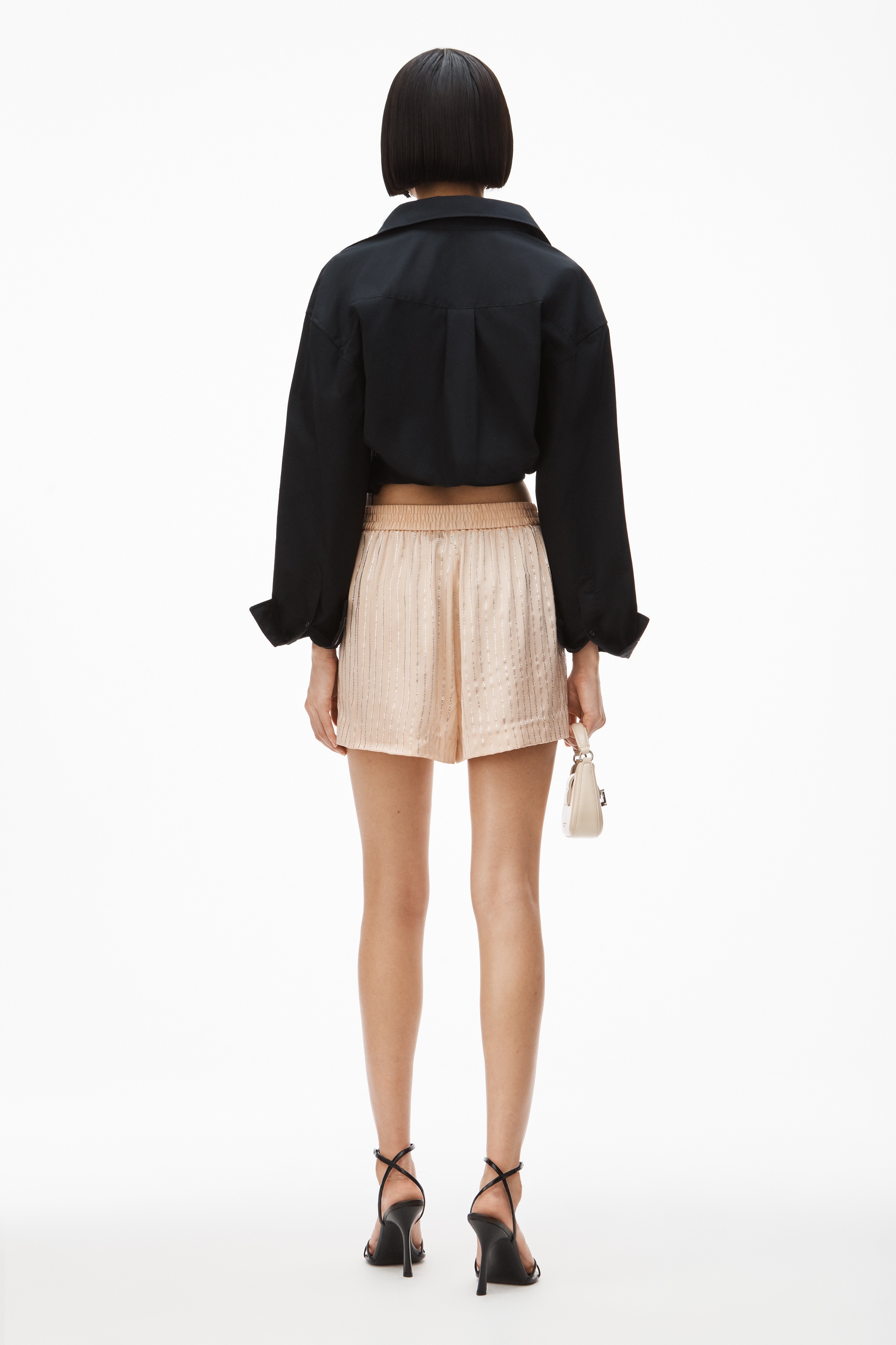 CROSS DRAPE CROP SHIRT IN COMPACT COTTON - 4