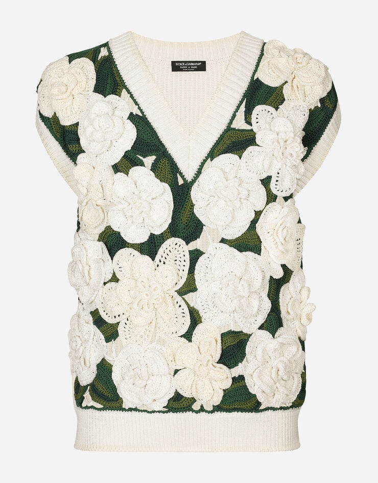 Sleeveless cotton sweater with floral appliqués - 4