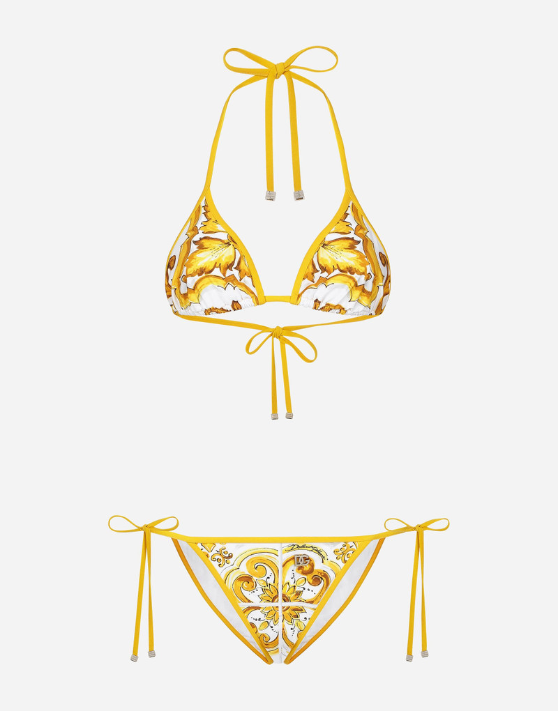 Majolica-print triangle bikini 1