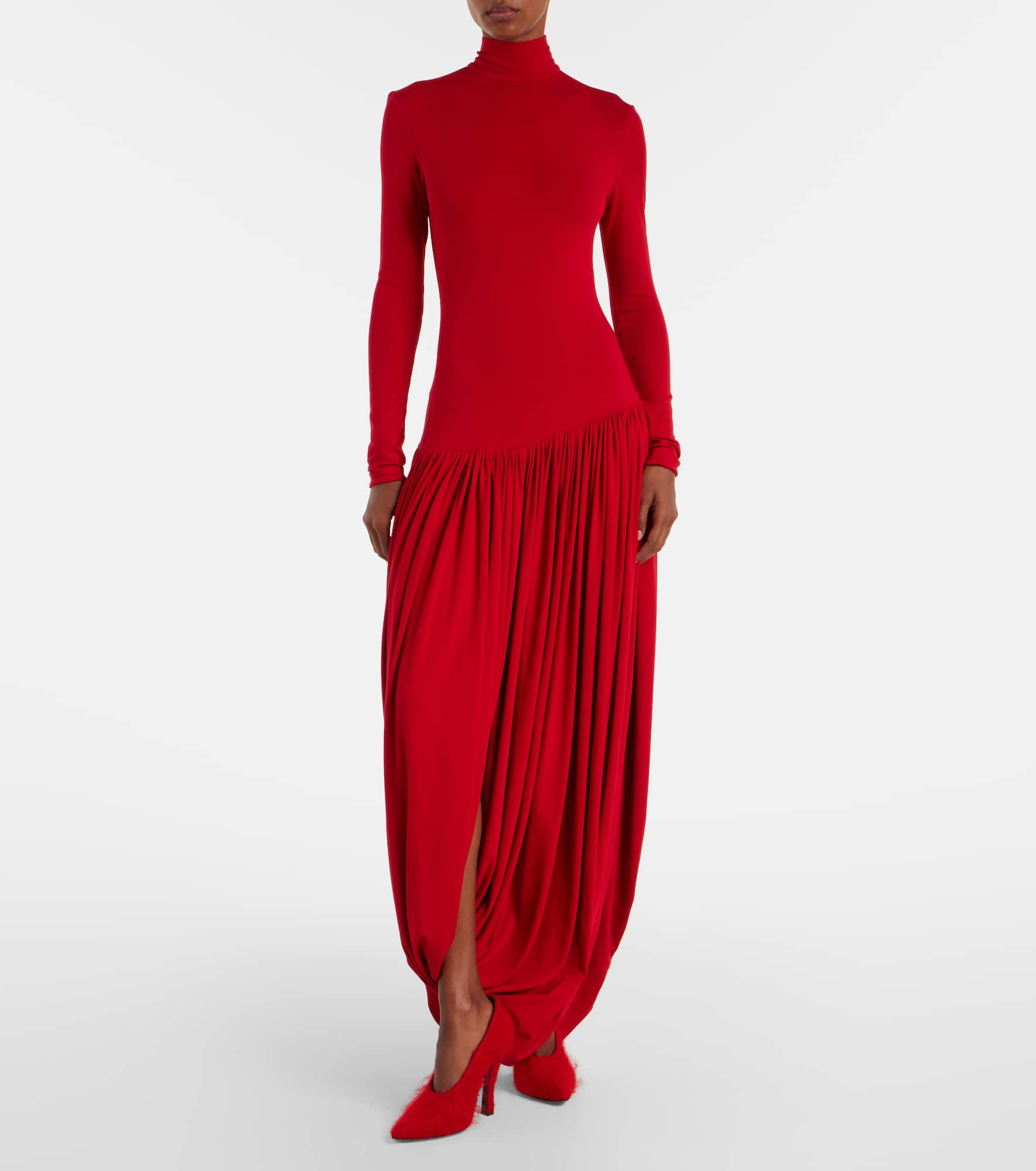 Asymmetric pleated turtleneck maxi dress - 2