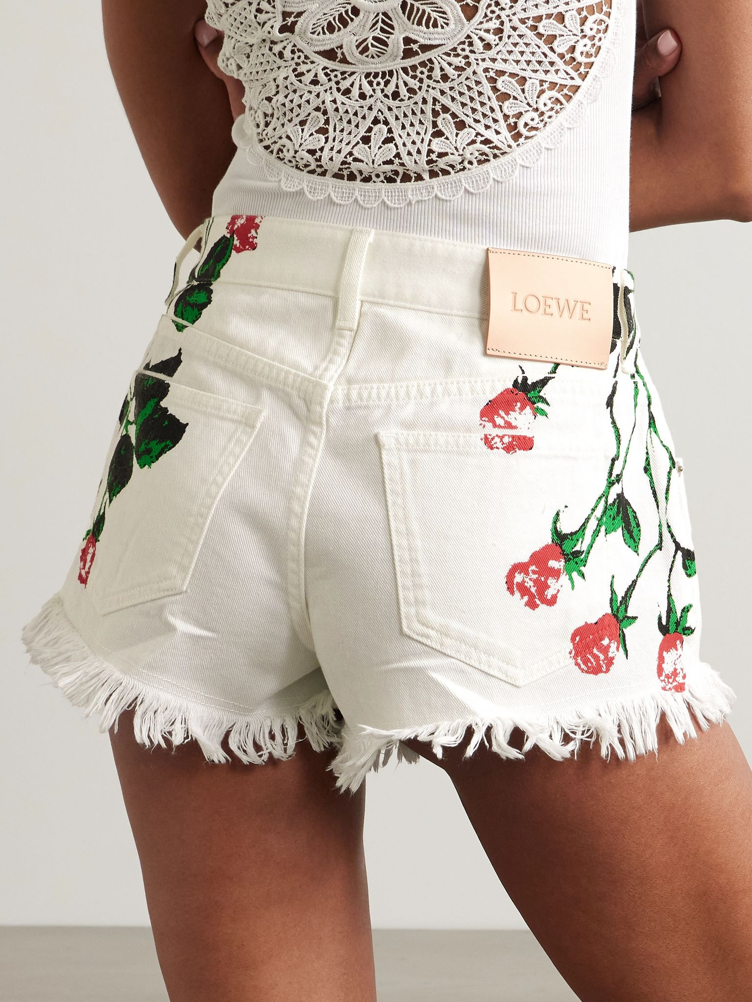 + Paula's Ibiza frayed floral-print denim shorts White - 4