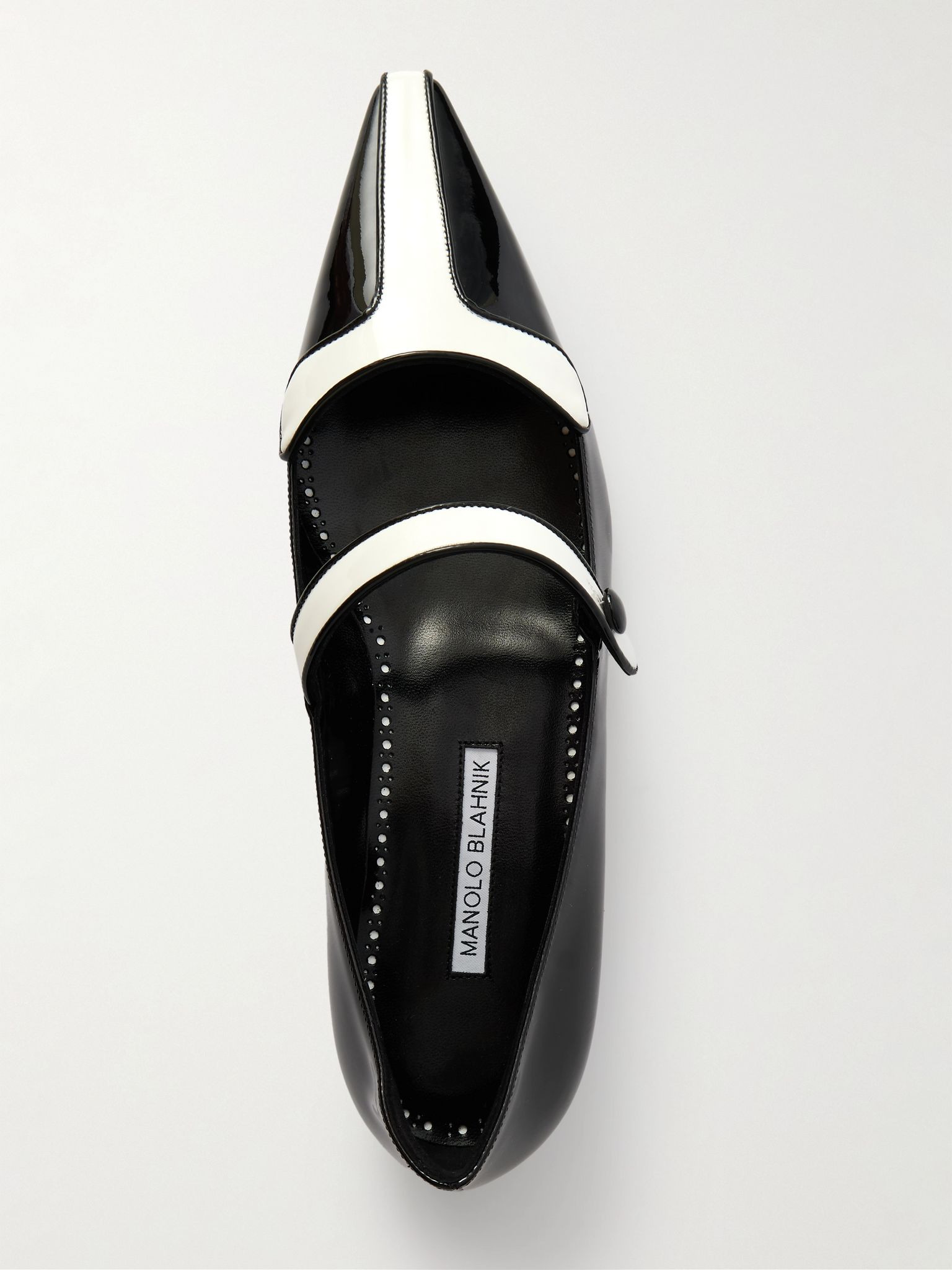 Ganeus two-tone patent-leather Mary-Jane point-toe flats Black - 5