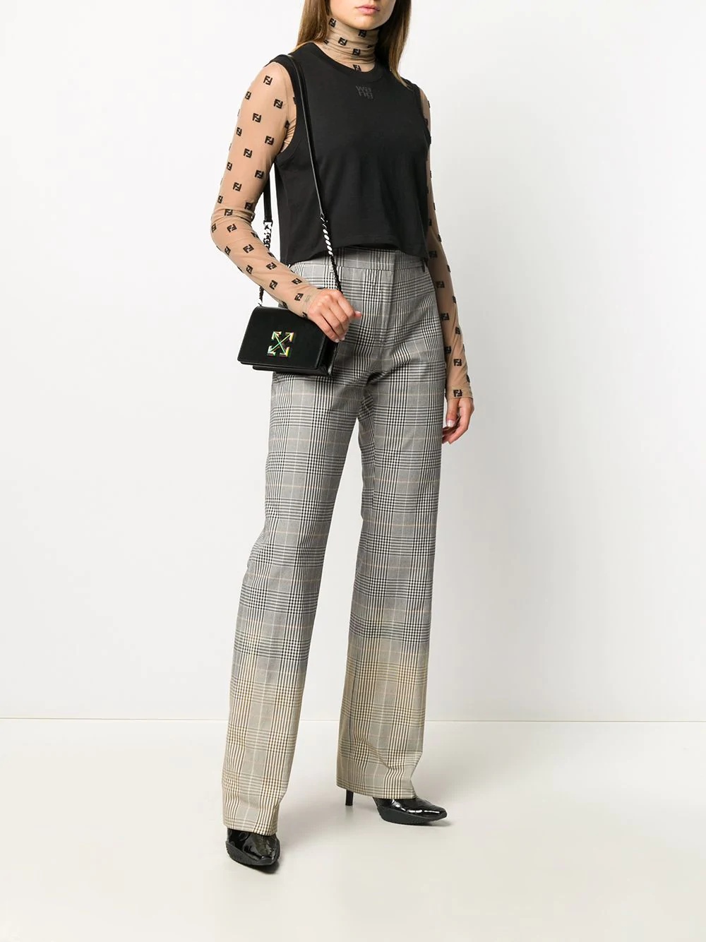 high-waisted check trousers - 2