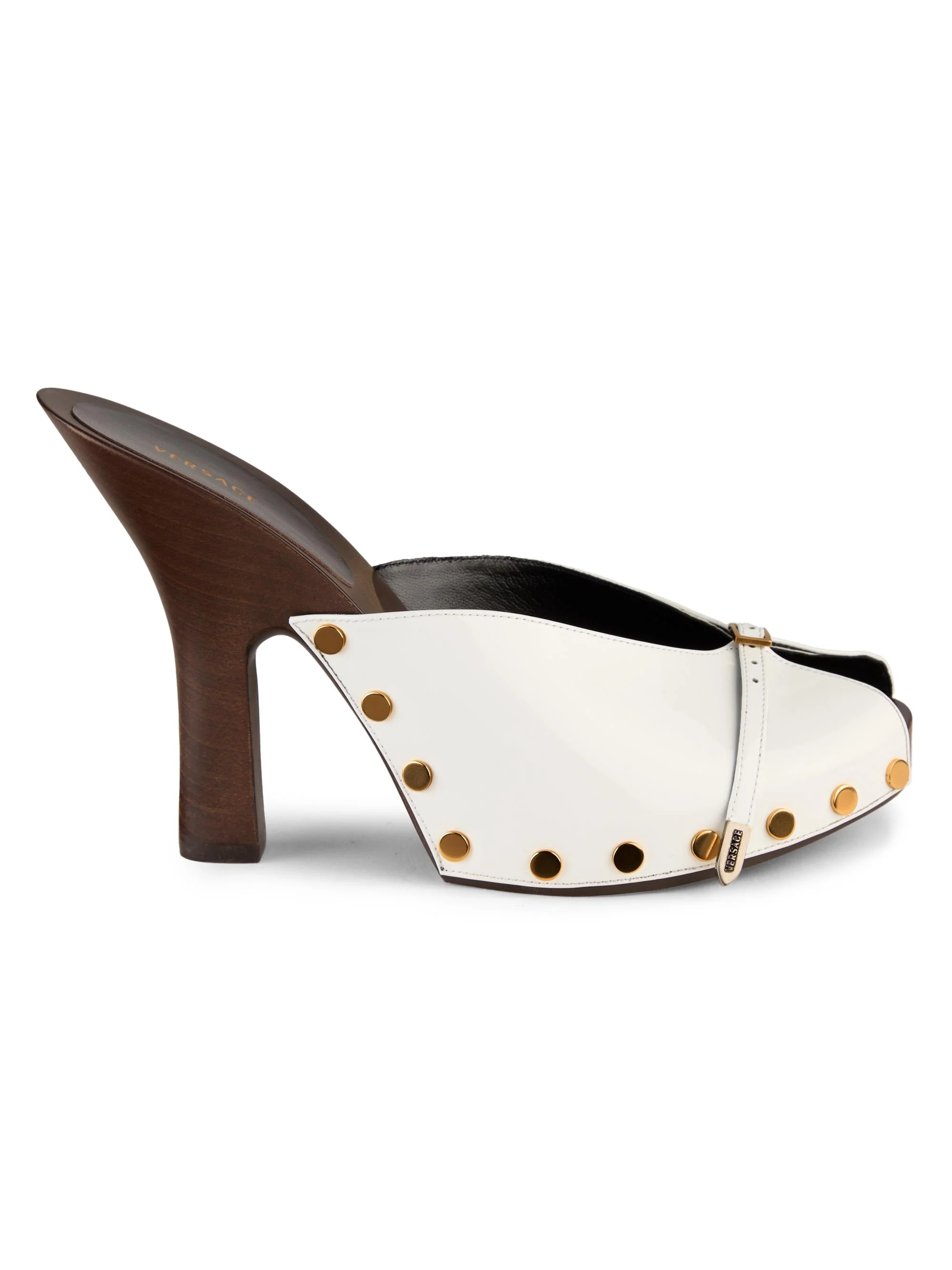 Women's 105MM Studded Leather Clogs - Optical White Gold Palladium - 1