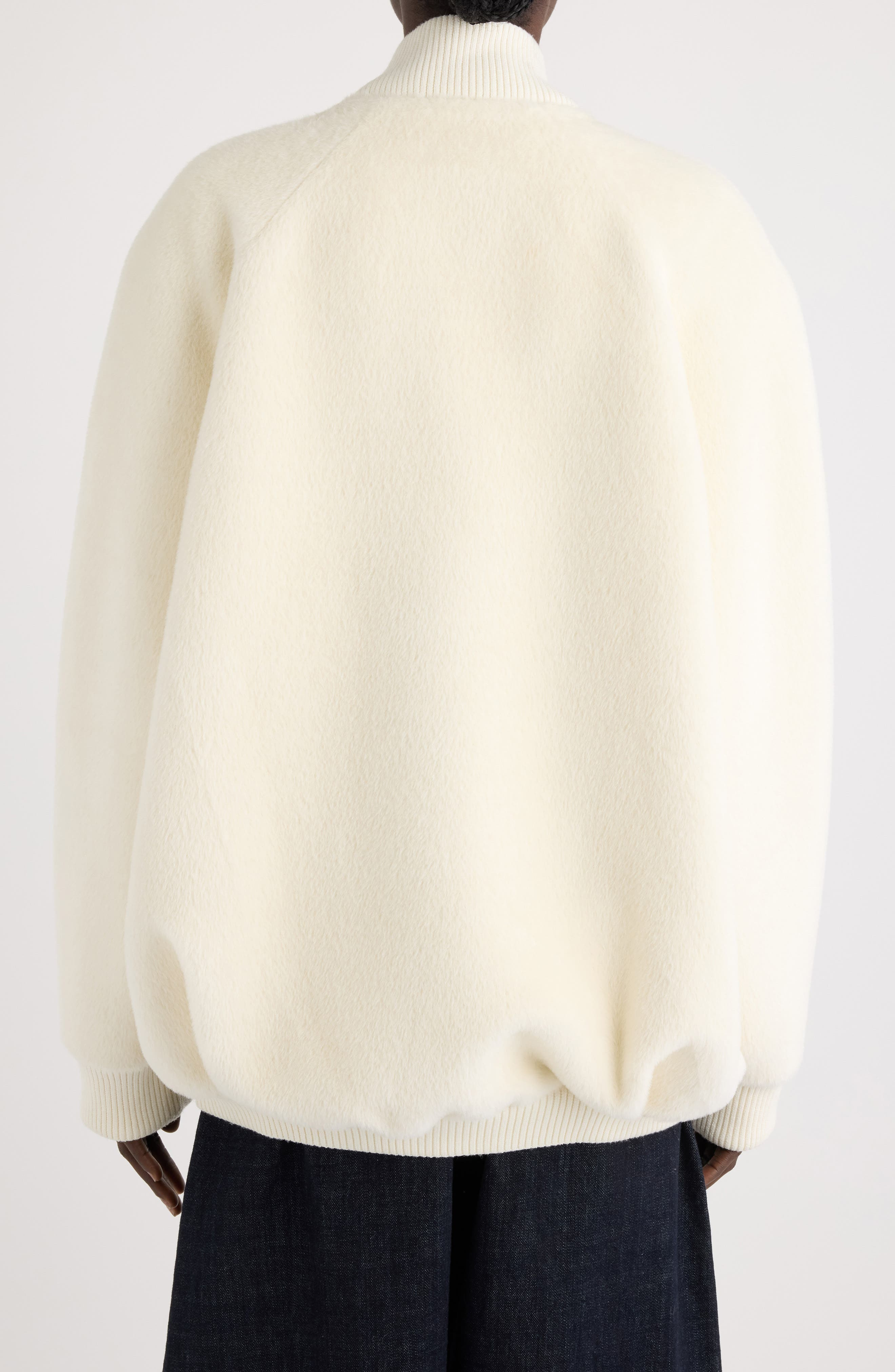 Jacquemus Le Blouson Pilu Alpaca & Virgin Wool Blend Bomber Jacket in Off-White at Nordstrom - 3