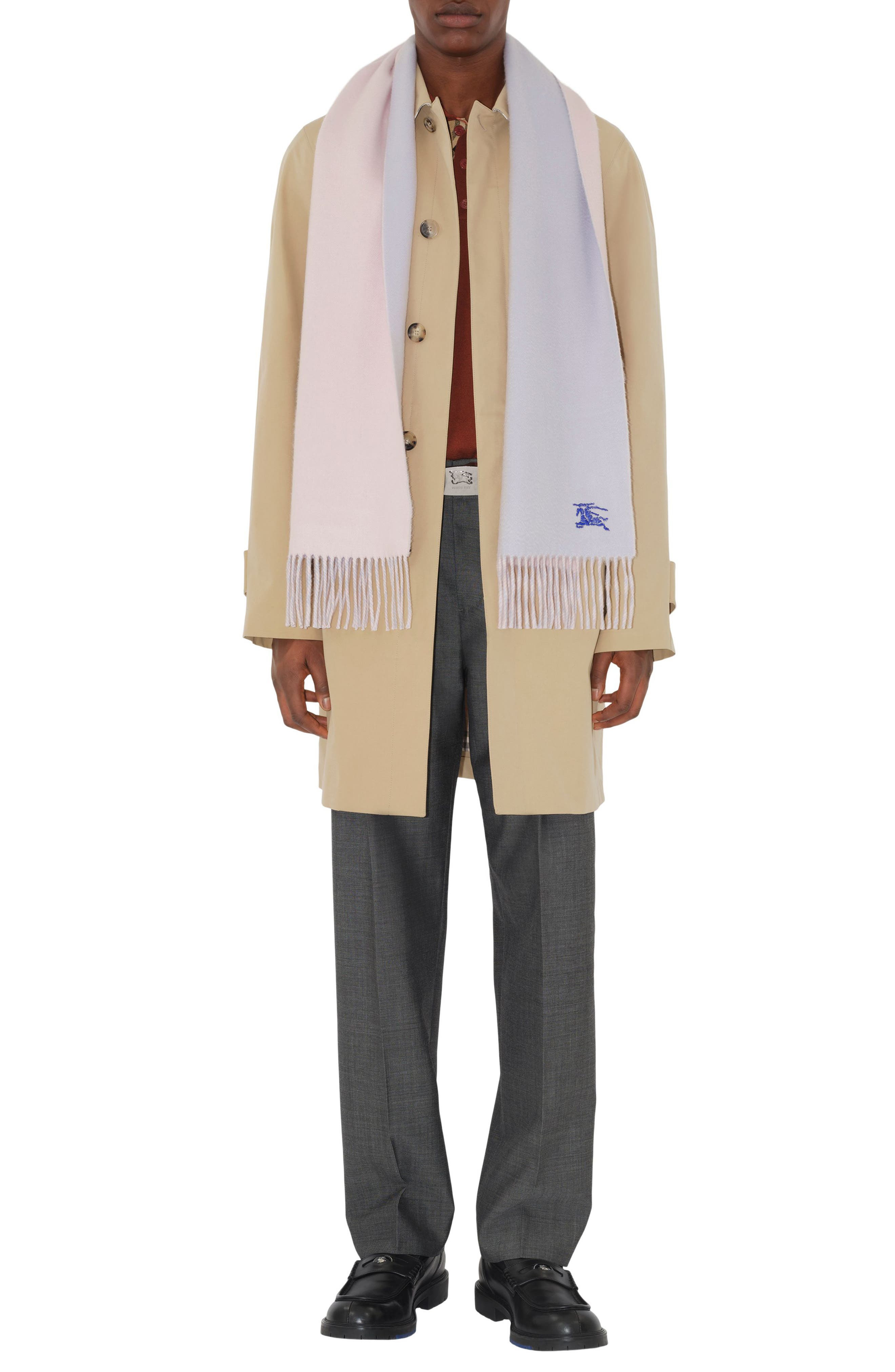 burberry Embroidered EKD Reversible Cashmere Scarf in Mist Blue/Sugar Pink at Nordstrom - 2
