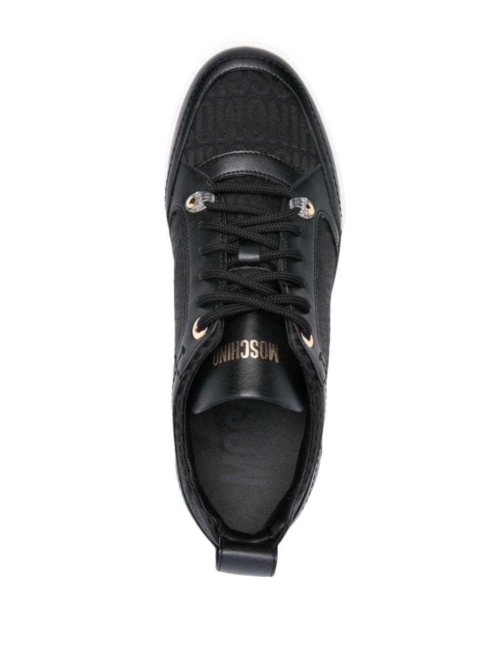 logo-jacquard leather sneakers - 4