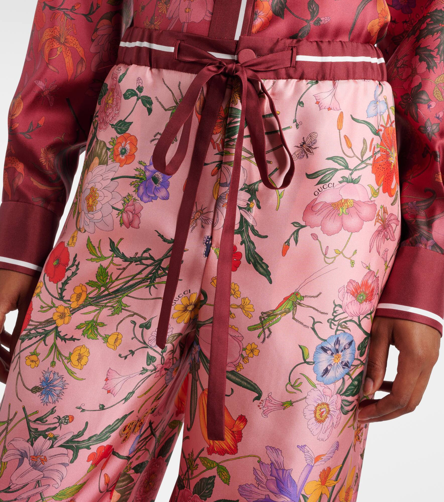 Floral silk wide-leg pants - 4