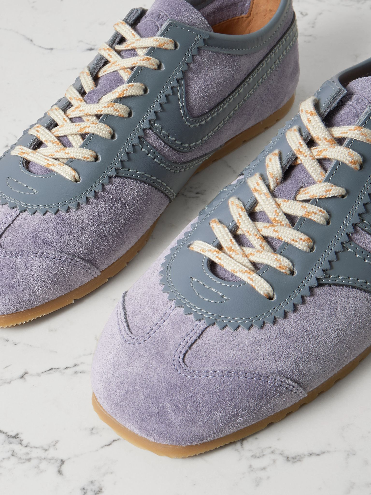 Leather-trimmed suede sneakers Lilac - 4