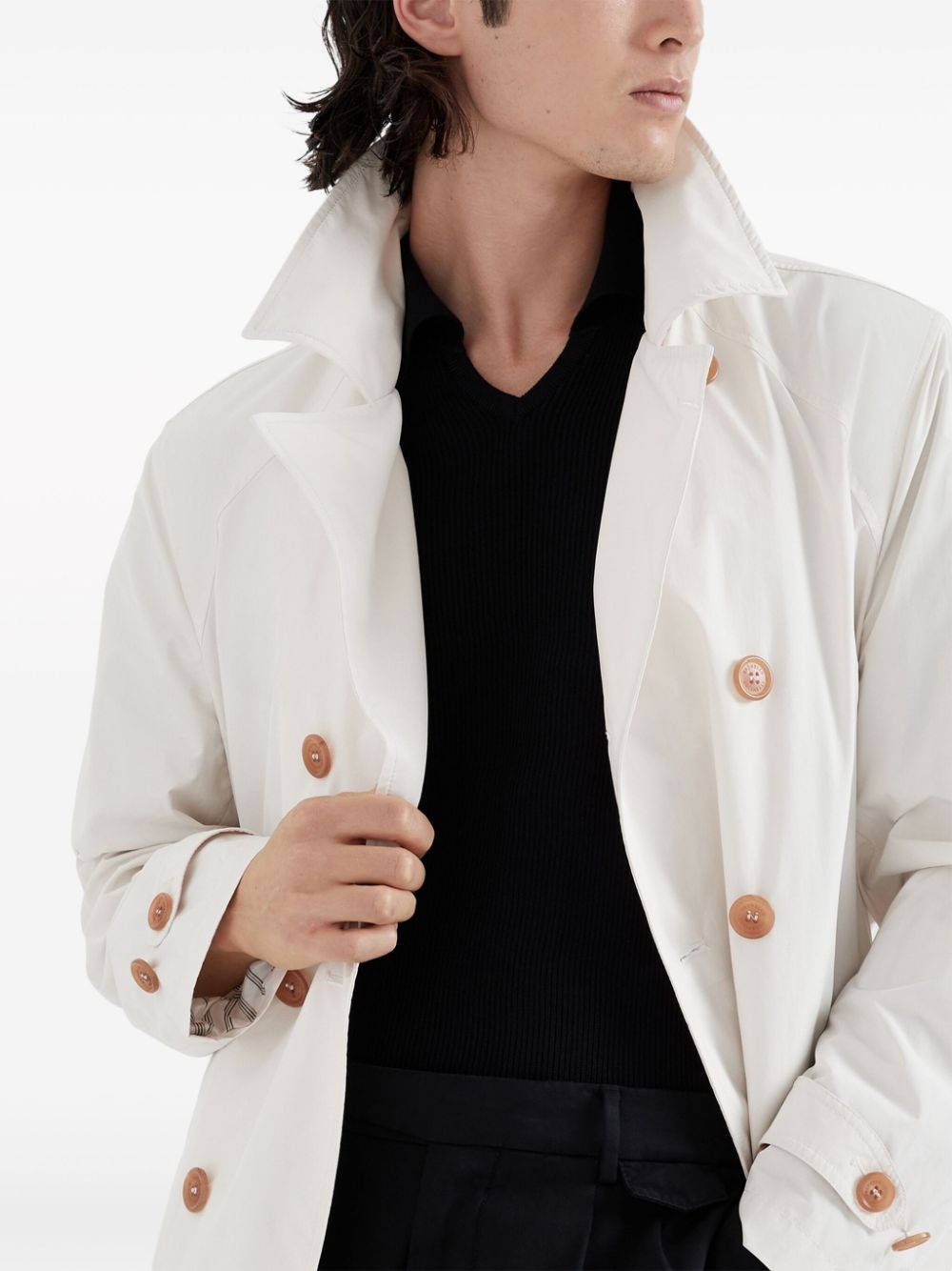 notched-lapels double-breasted trench coat - 6