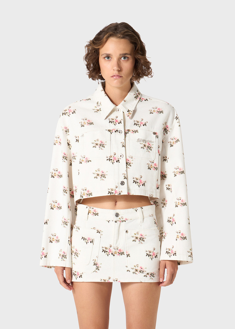 COTTON JACKET WITH FLORAL PRINT AND RHINESTONE PIN 3