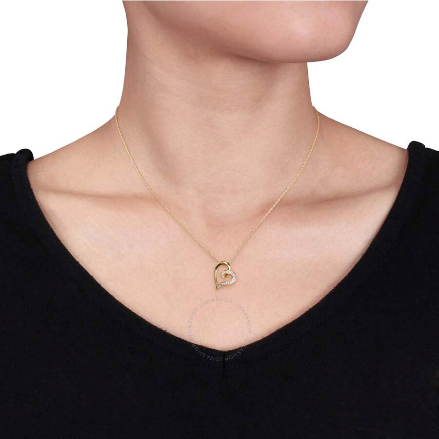 Amour - AMOUR Diamond Heart Pendant with Chain In 10K Yellow Gold - 2
