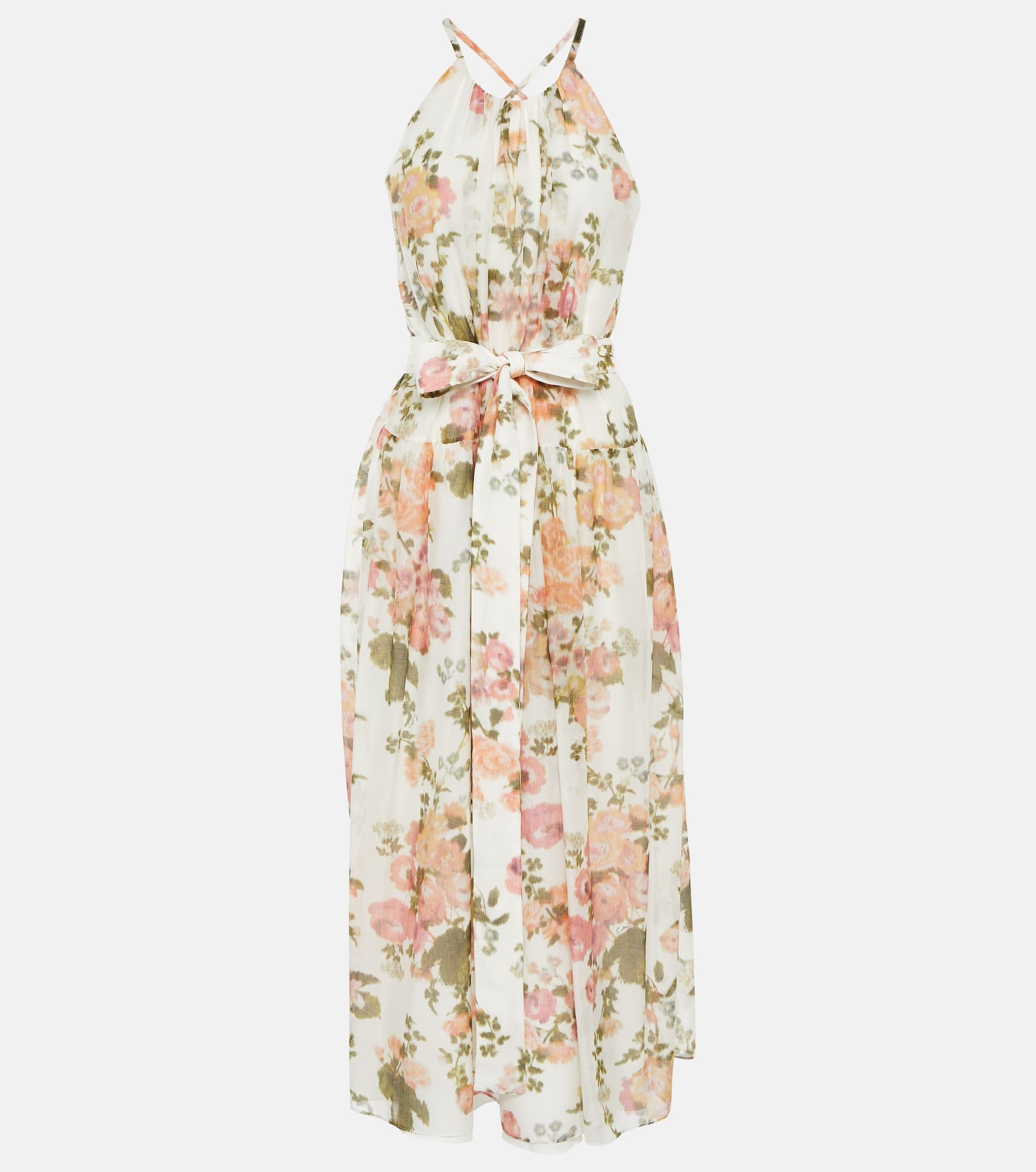 Zinnia floral cotton and silk midi dress - 1