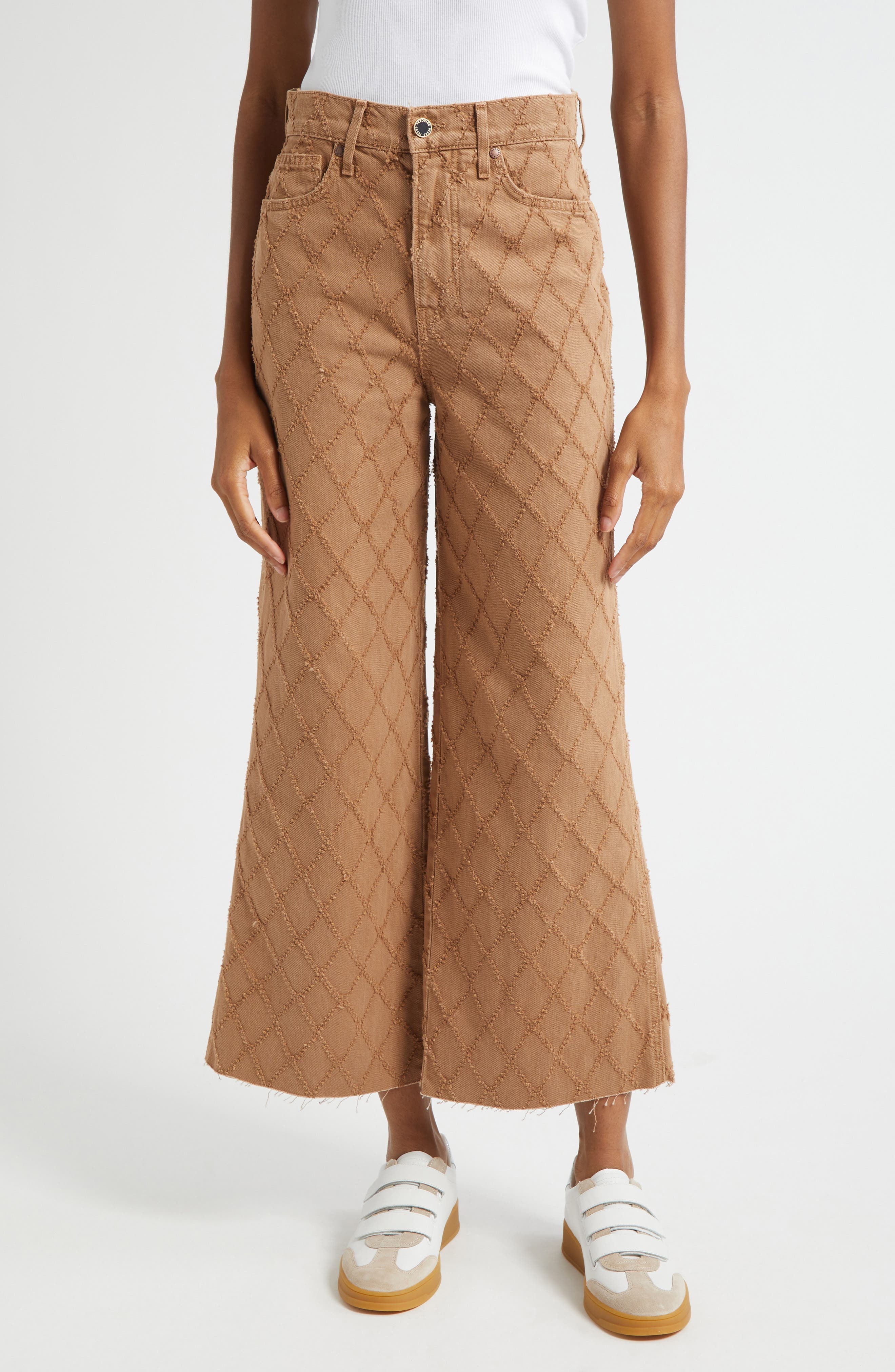Veronica Beard High Waist Diamond Jacquard Crop Wide Leg Jeans in Hazelnut Stone at Nordstrom - 1