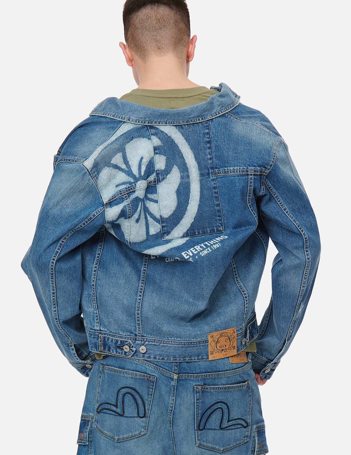 Deconstructed Kamon Print Denim Jacket - 10