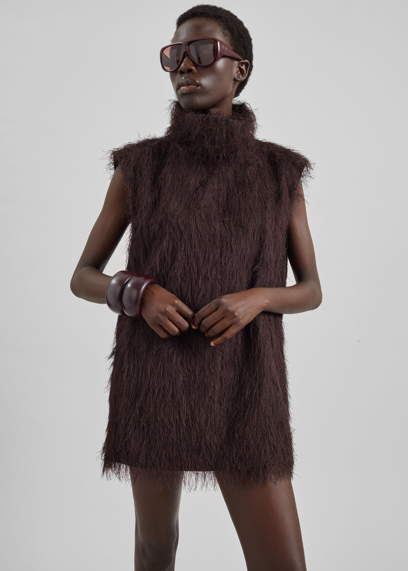 Lancy Fringed Funnel Neck Dress - Dark Brown 5