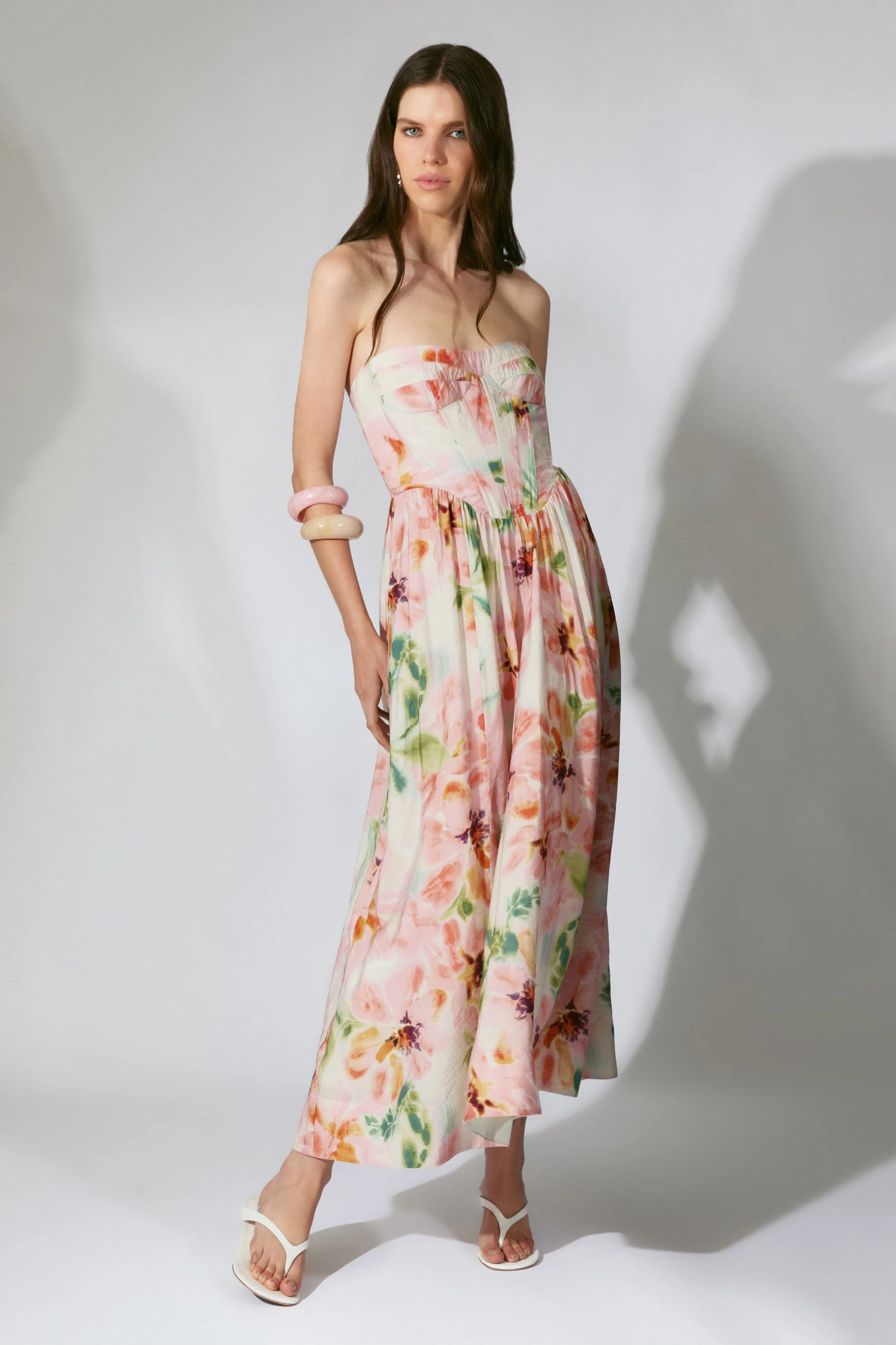 Lola Corset Midi Dress In Pink Floral - 1