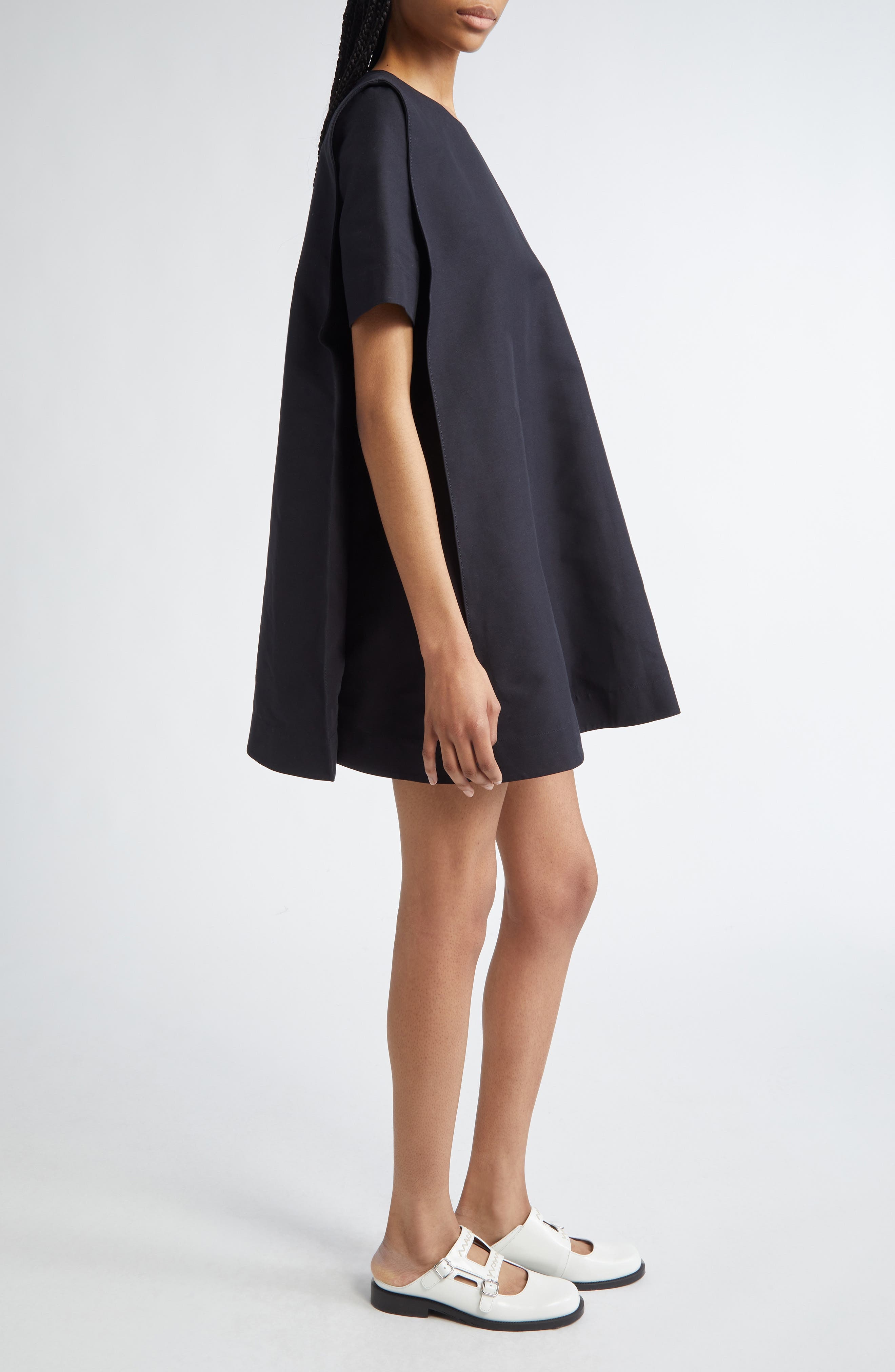 Marni Short Sleeve Cotton Cady A-Line Dress in Black at Nordstrom - 3