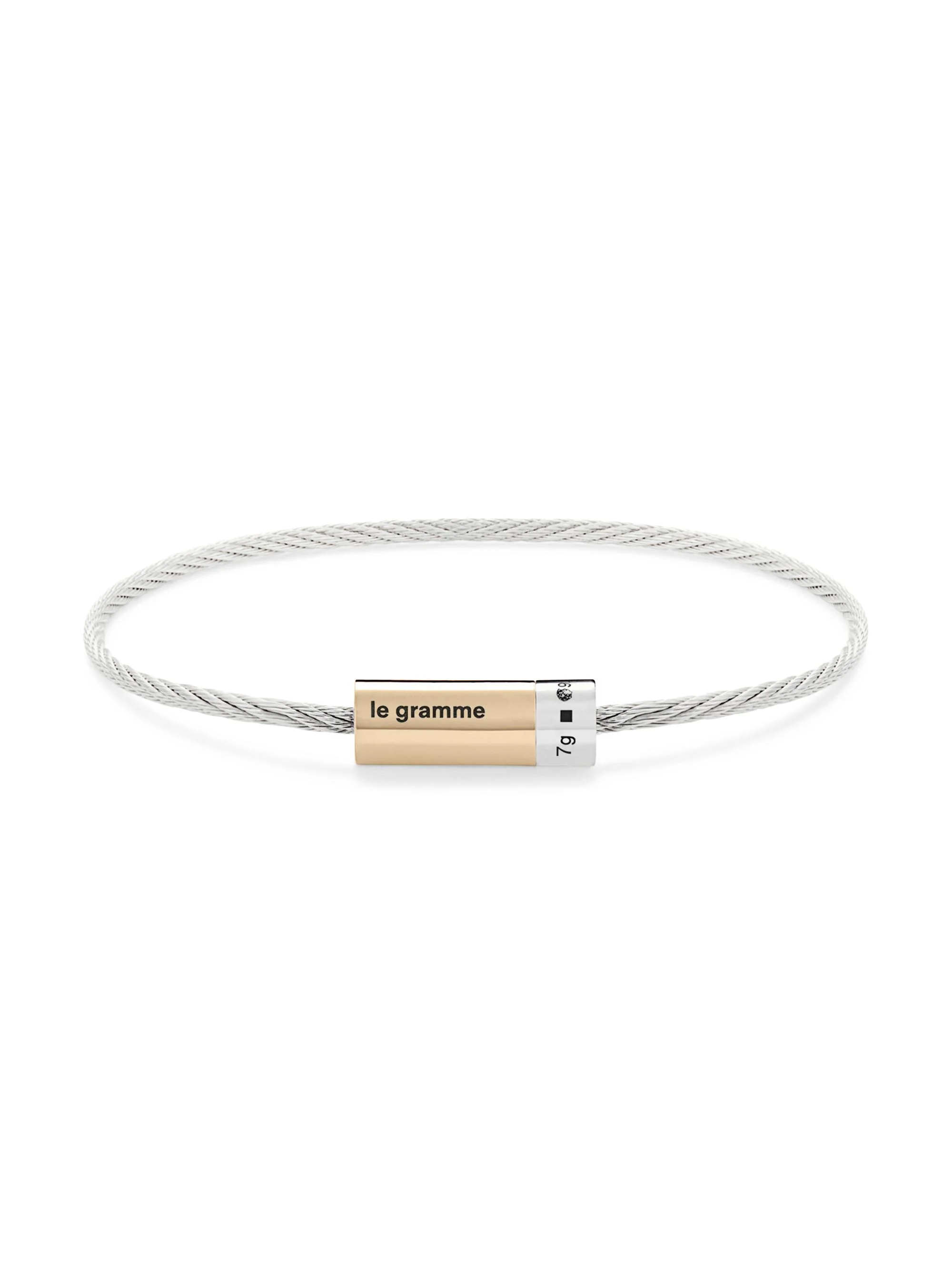 Men's Unisex 7G Polished Bicolor Sterling Silver & 18K Yellow Gold Cable Bracelet - Silver - 1