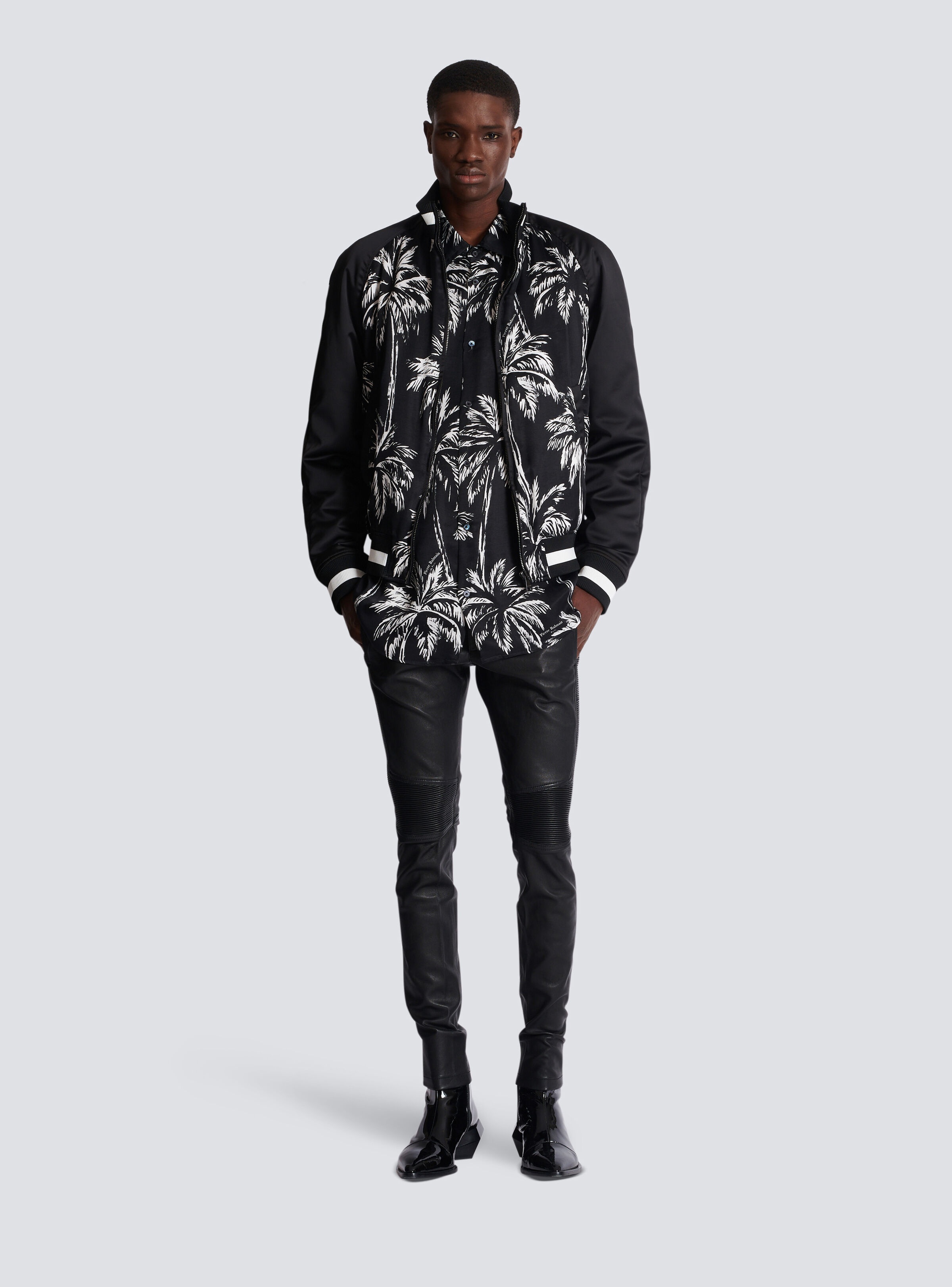 Printed satin palm tree bomber jacket - 2