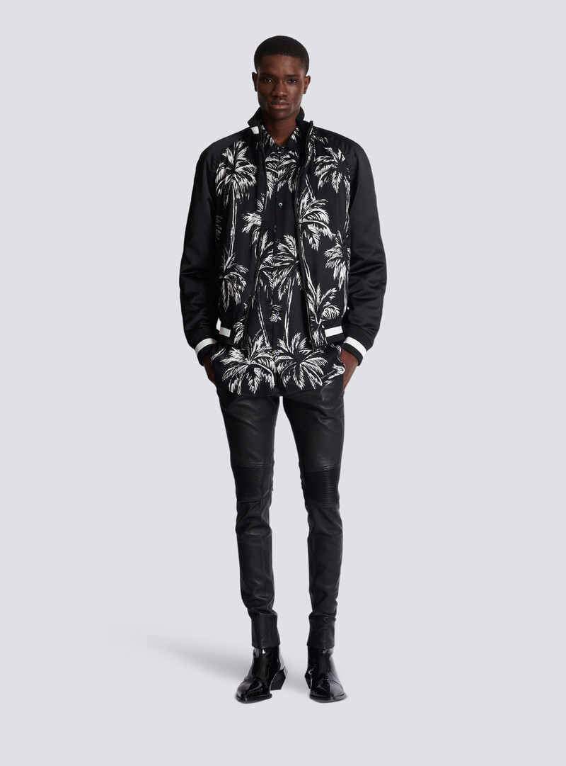 Balmain Printed satin palm tree bomber jacket outlook