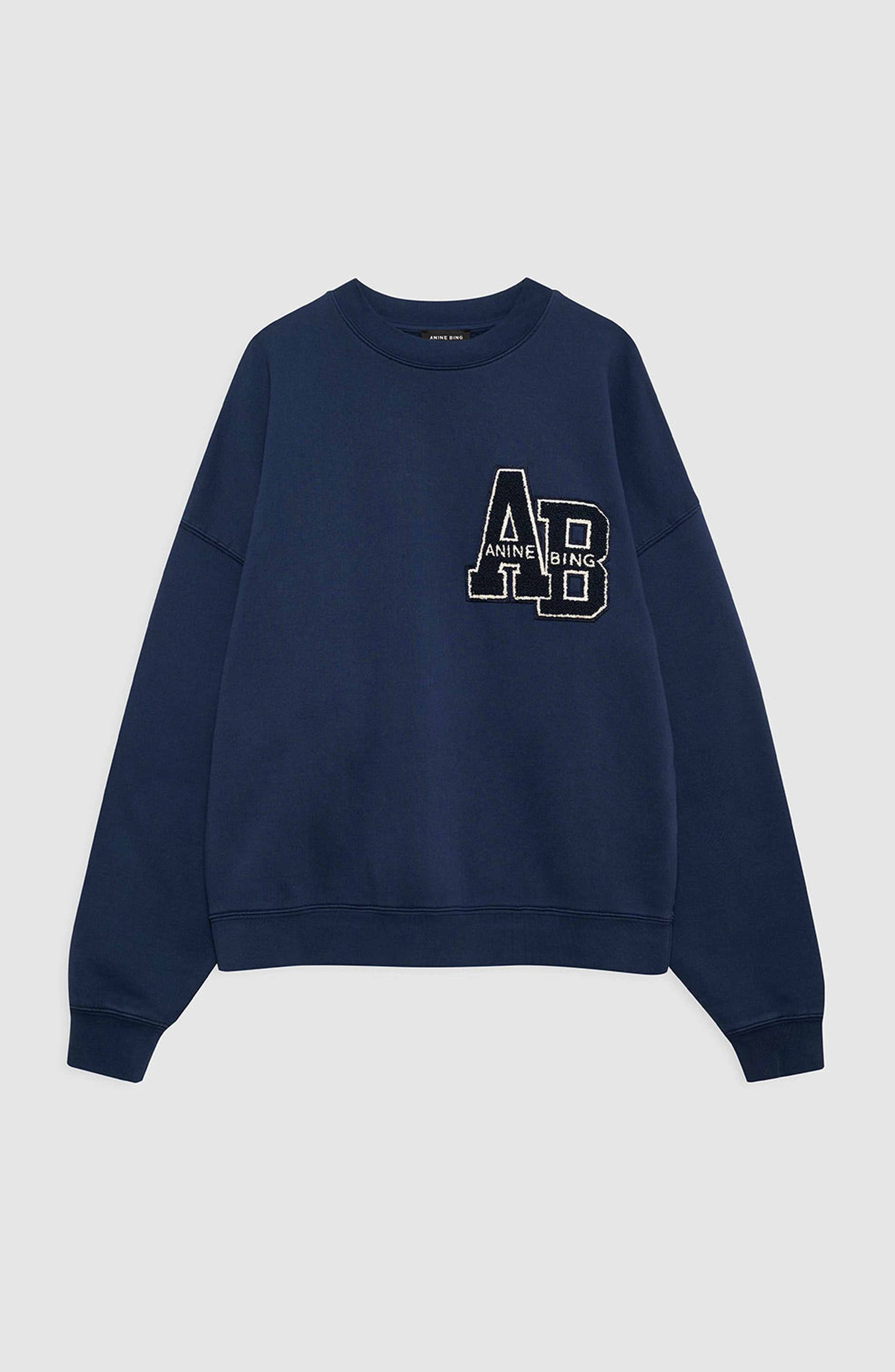 ANINE BING Miles Oversized Letterman Sweatshirt in Washed Navy at Nordstrom - 4