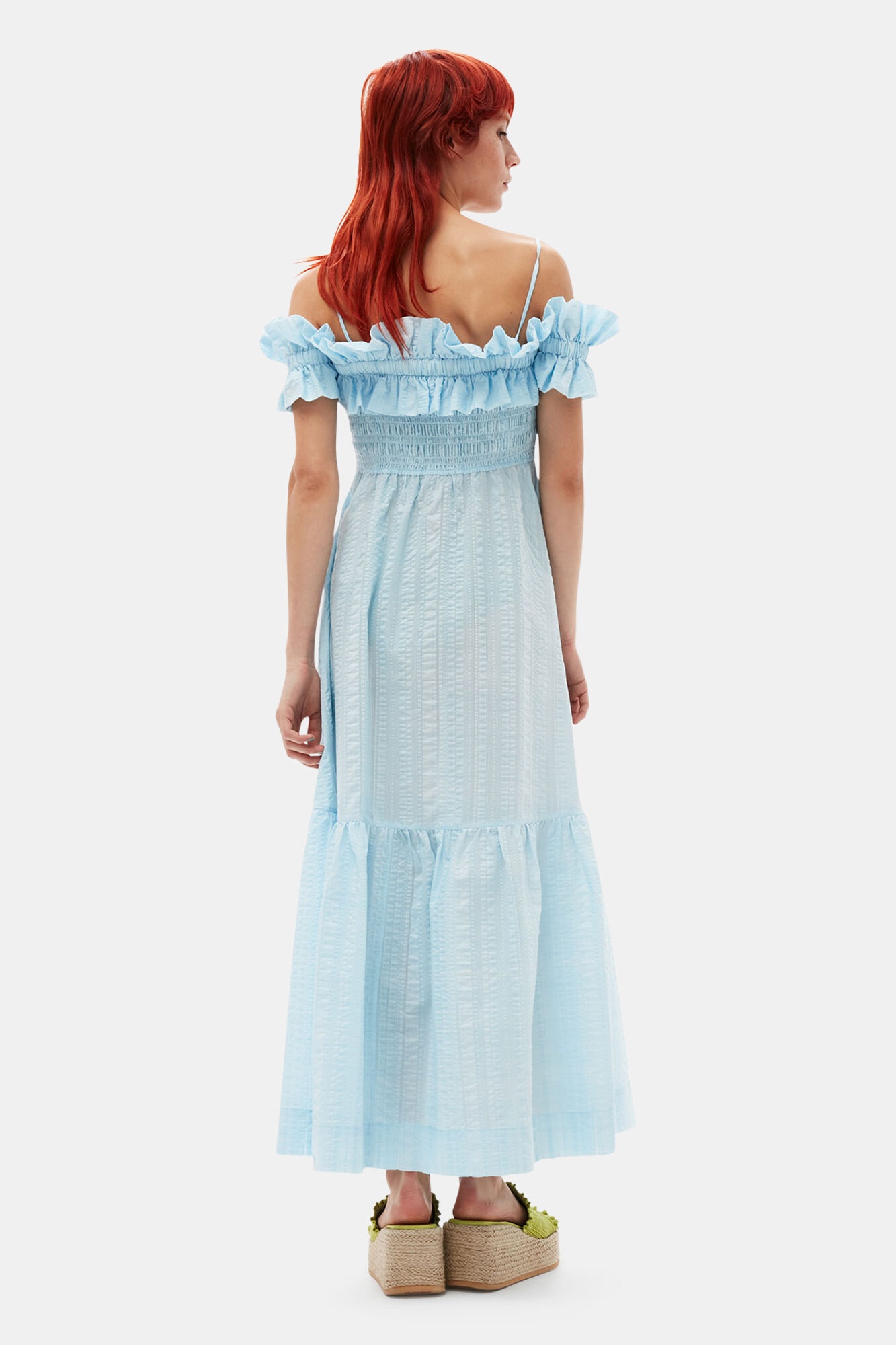 GANNI SEERSUCKER CHECK SMOCK MAXI DRESS | REVERSIBLE