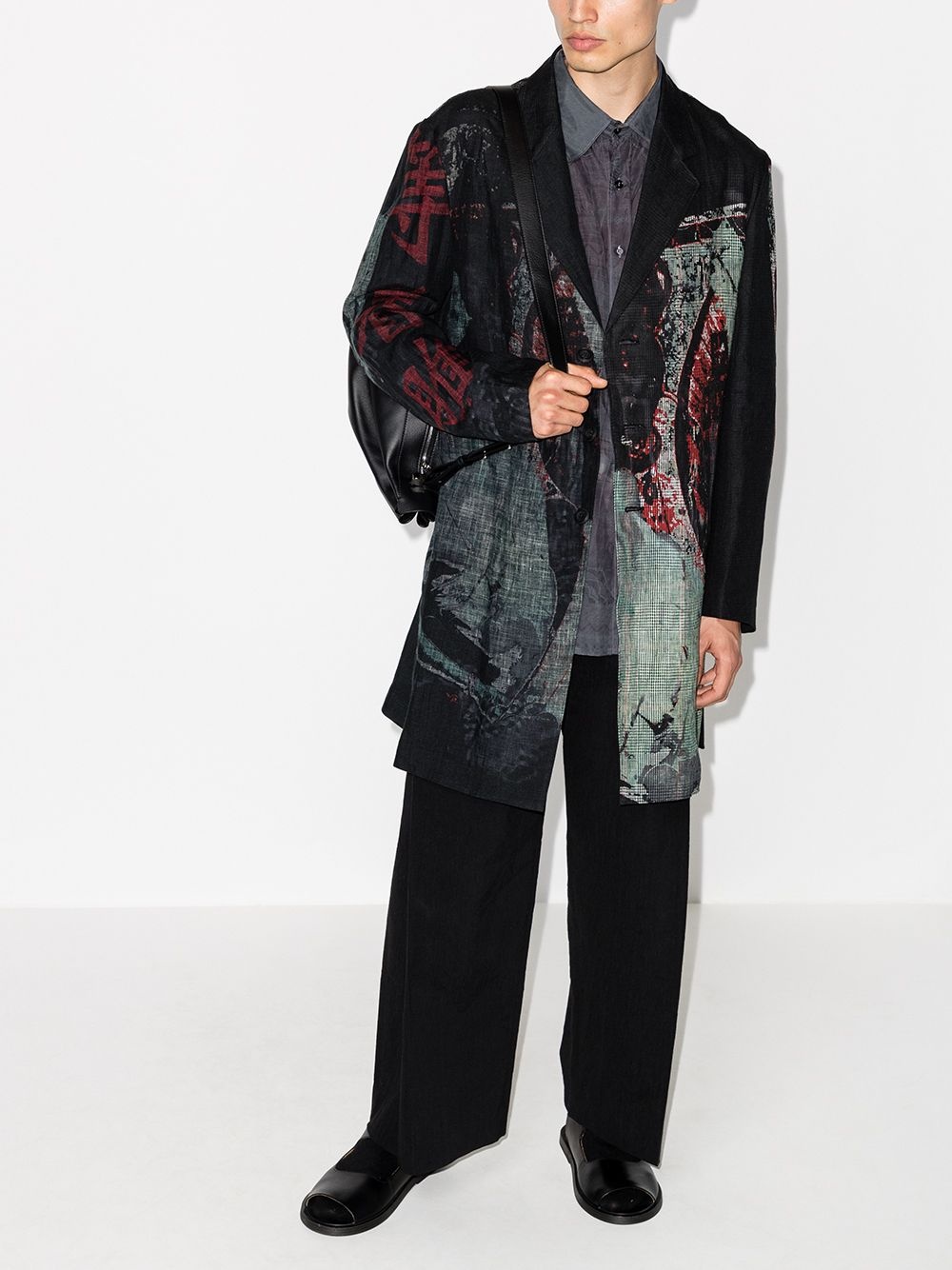 graphic-print linen coat - 5