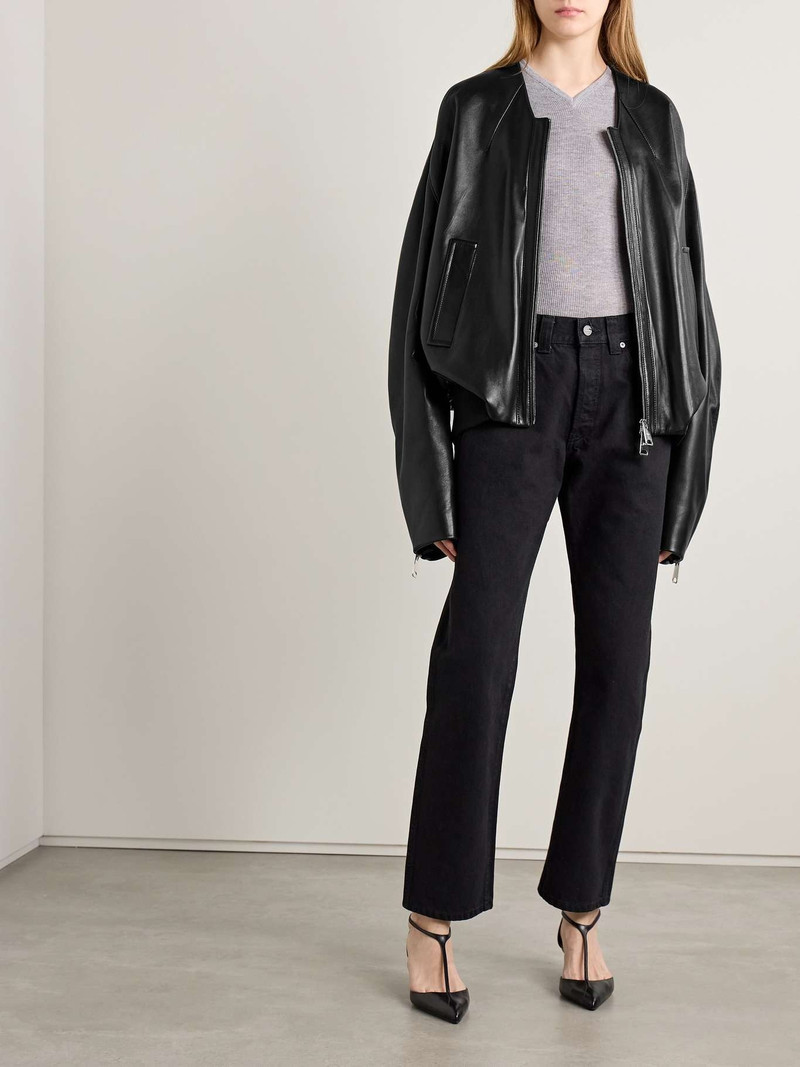 KHAITE Hewit oversized leather bomber jacket Black outlook