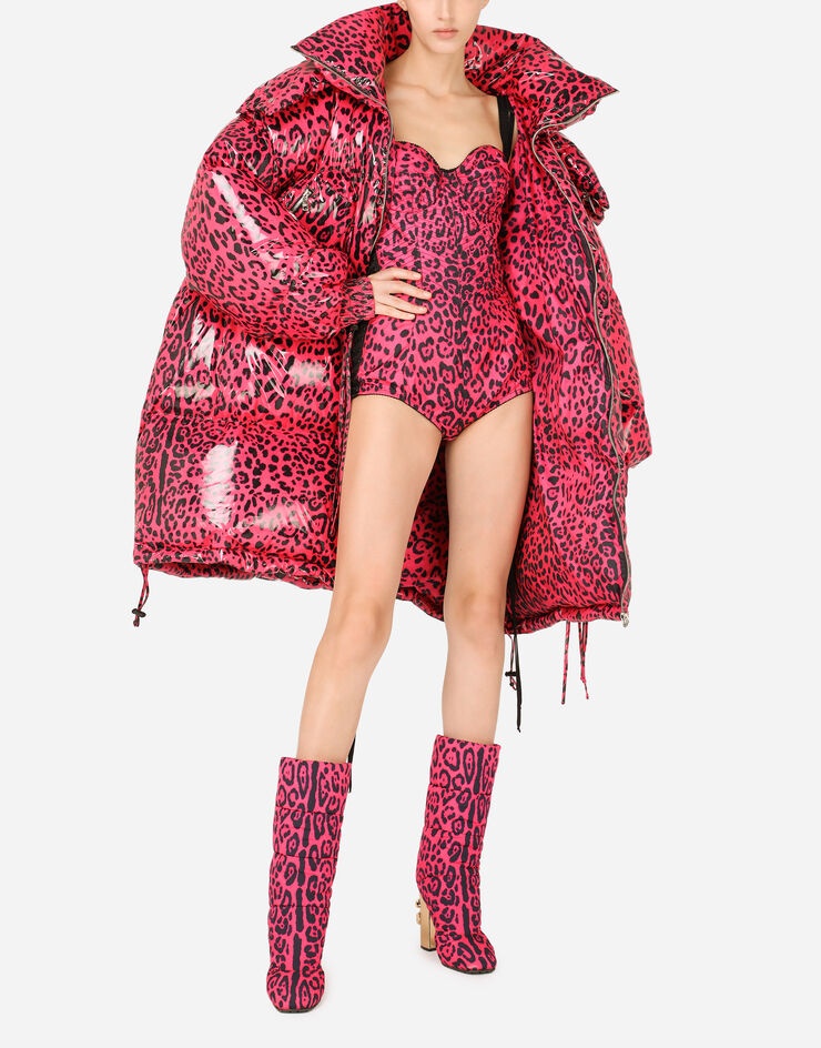 Leopard-print quilted nylon boots with fuchsia base - 5