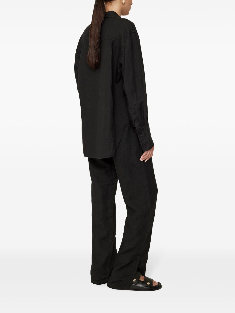 short-slit linen straight trousers - 3