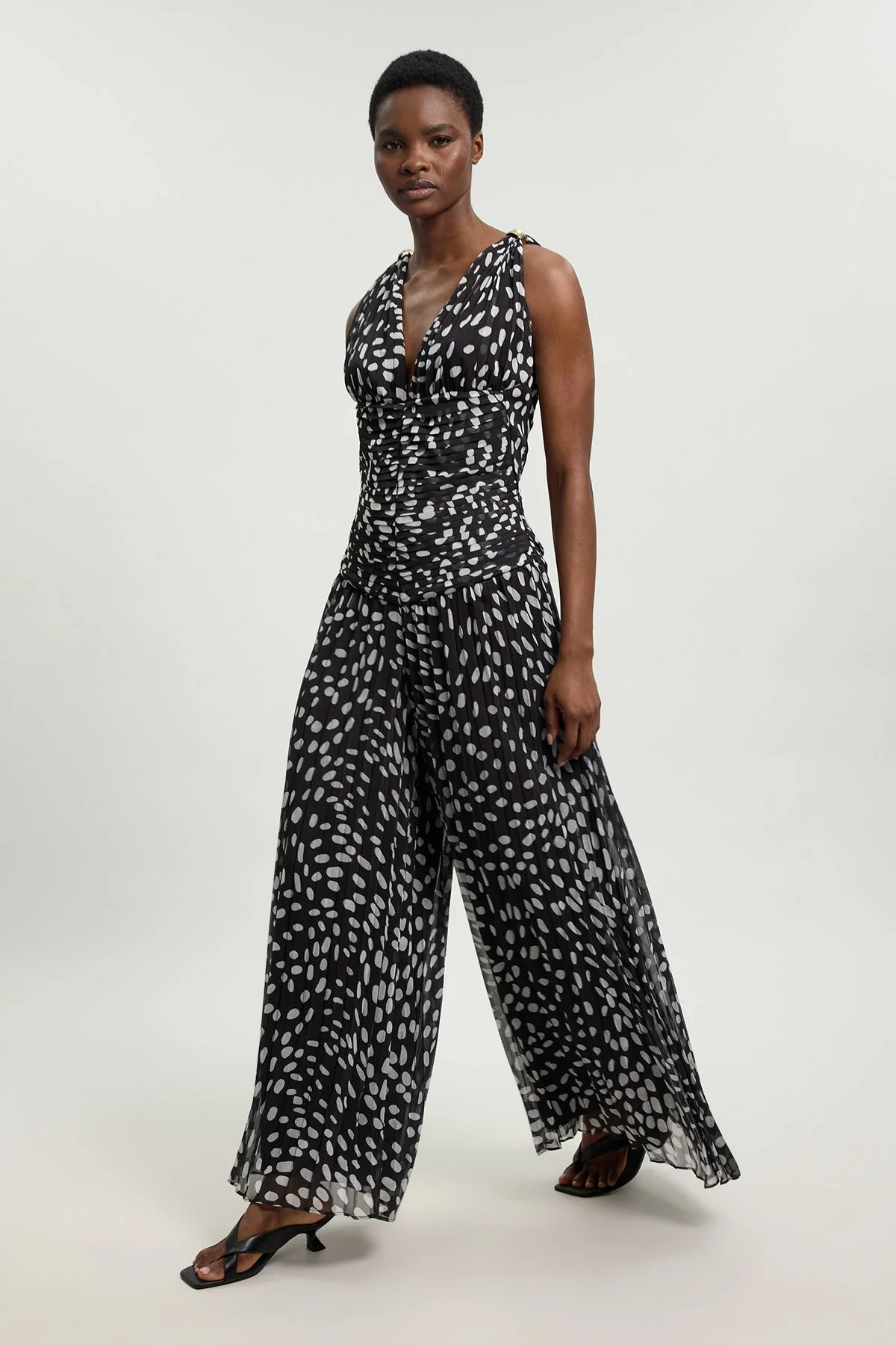 Polka Dot Crinkle Cross Back Georgette Woven Jumpsuit - 1