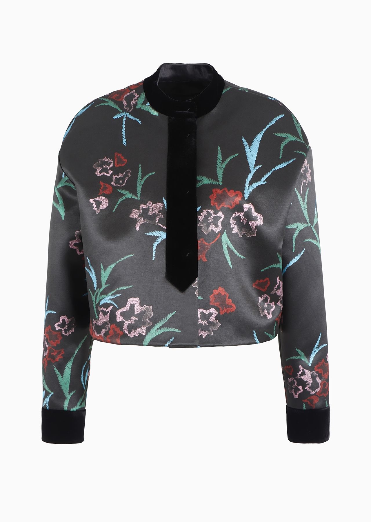 Short jacket in a floral-print silk and linen - 1