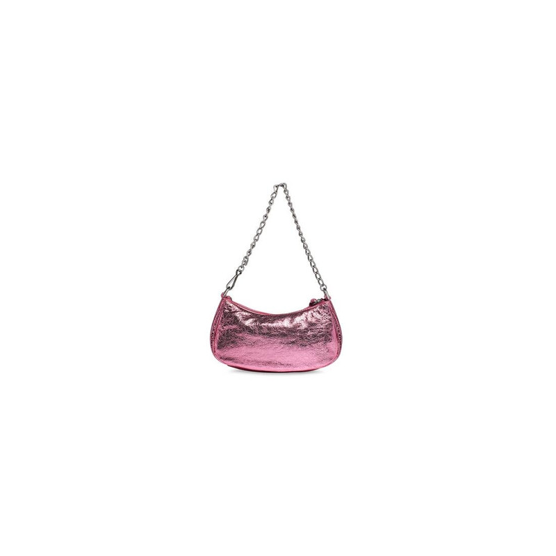 Women's Le Cagole Mini Bag With Chain Metallized With Rhinestones in Pink 3