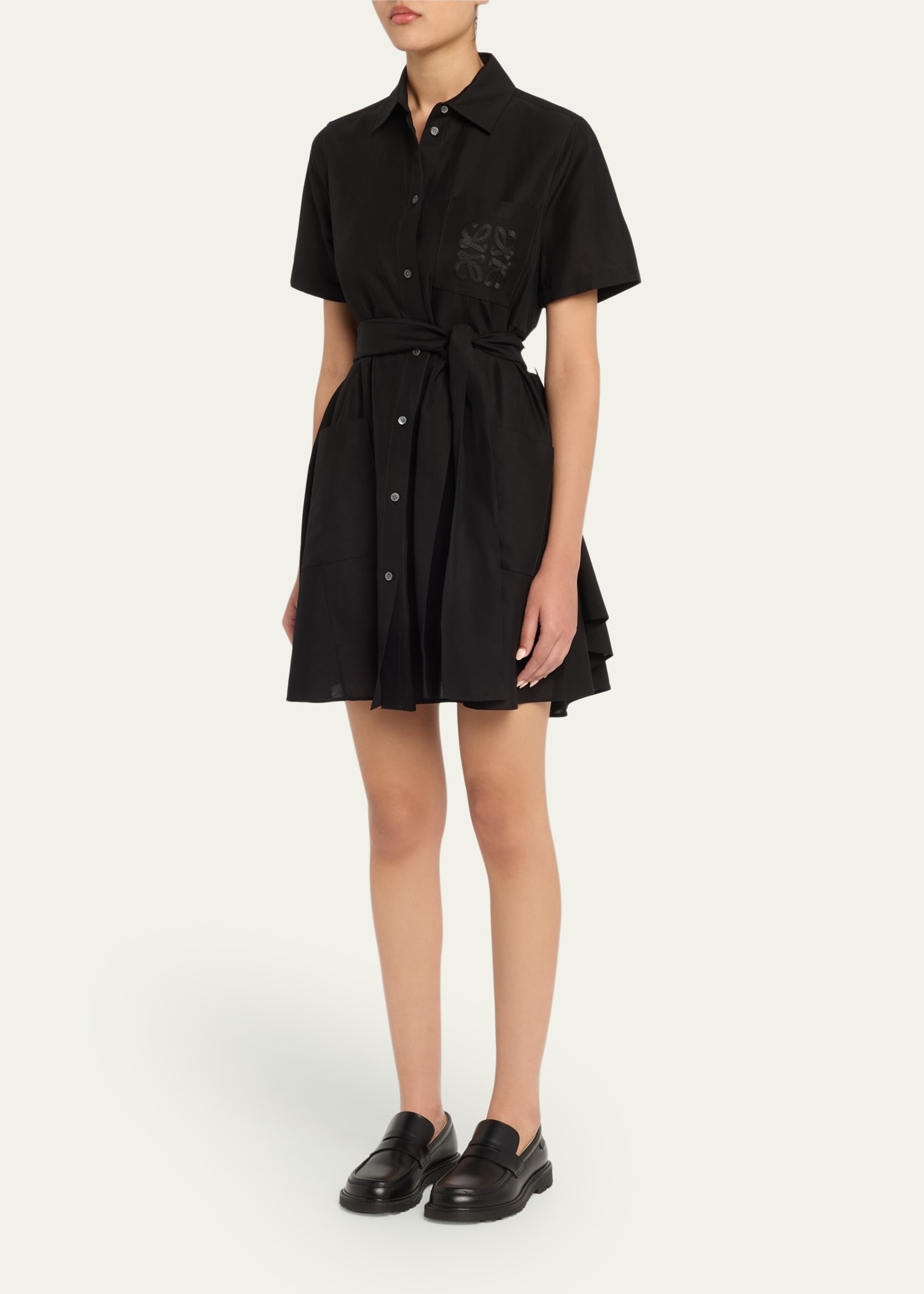 Anagram Pocket Short-Sleeve Belted Mini Shirtdress - 4