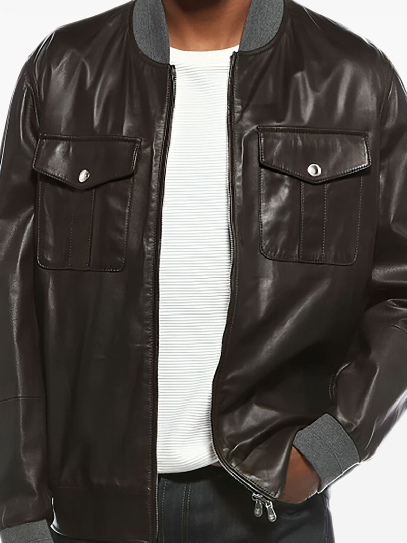 Brunello Cucinelli flap-pocket leather jacket outlook